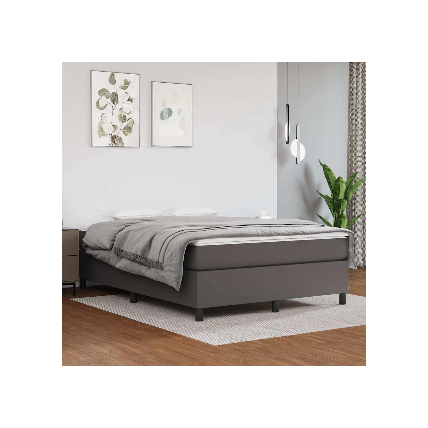 Sommier à lattes de lit avec matelas Gris 140x190 cm Similicuir