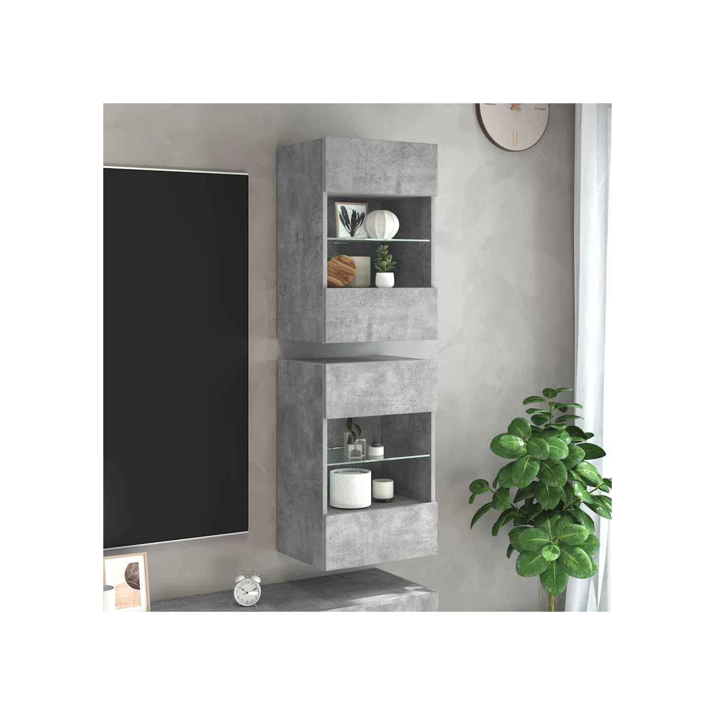 Meubles muraux avec LED pour TV 2pcs gris béton 40x30x60,5 cm