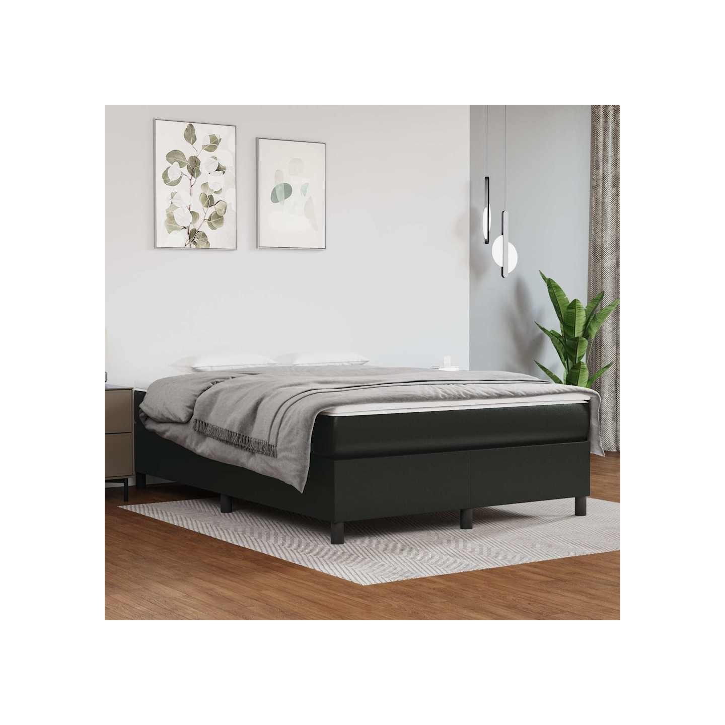 Sommier à lattes de lit avec matelas Noir 140x200 cm Similicuir