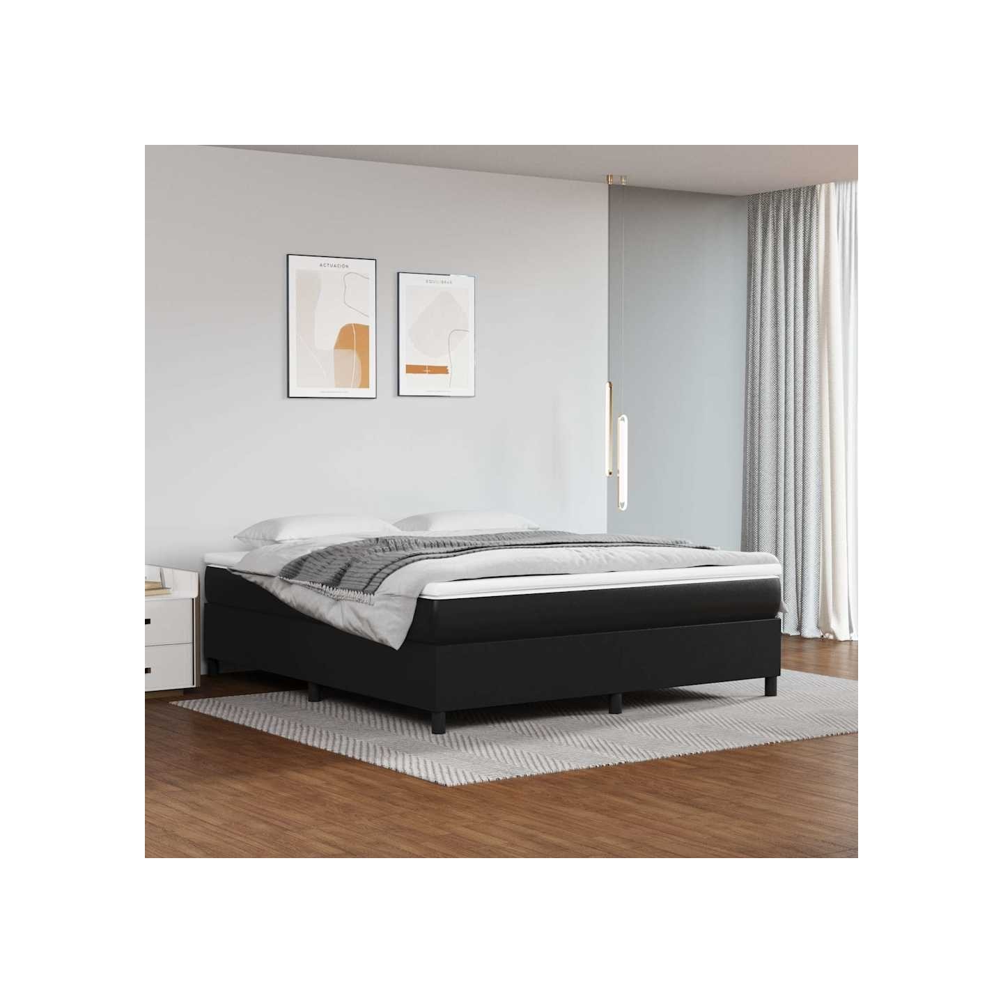 Sommier à lattes de lit avec matelas Noir 180x200 cm Similicuir