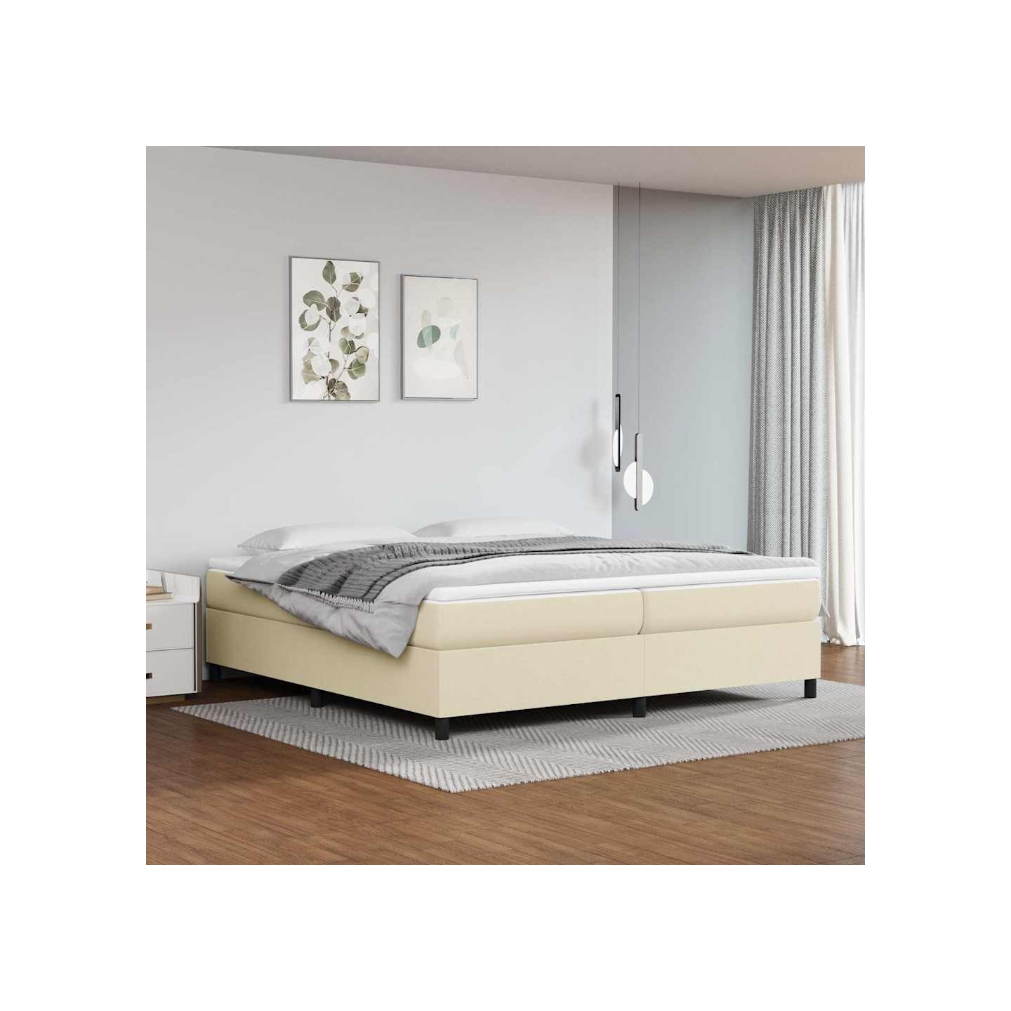 Sommier à lattes de lit avec matelas Crème 200x200cm Similicuir