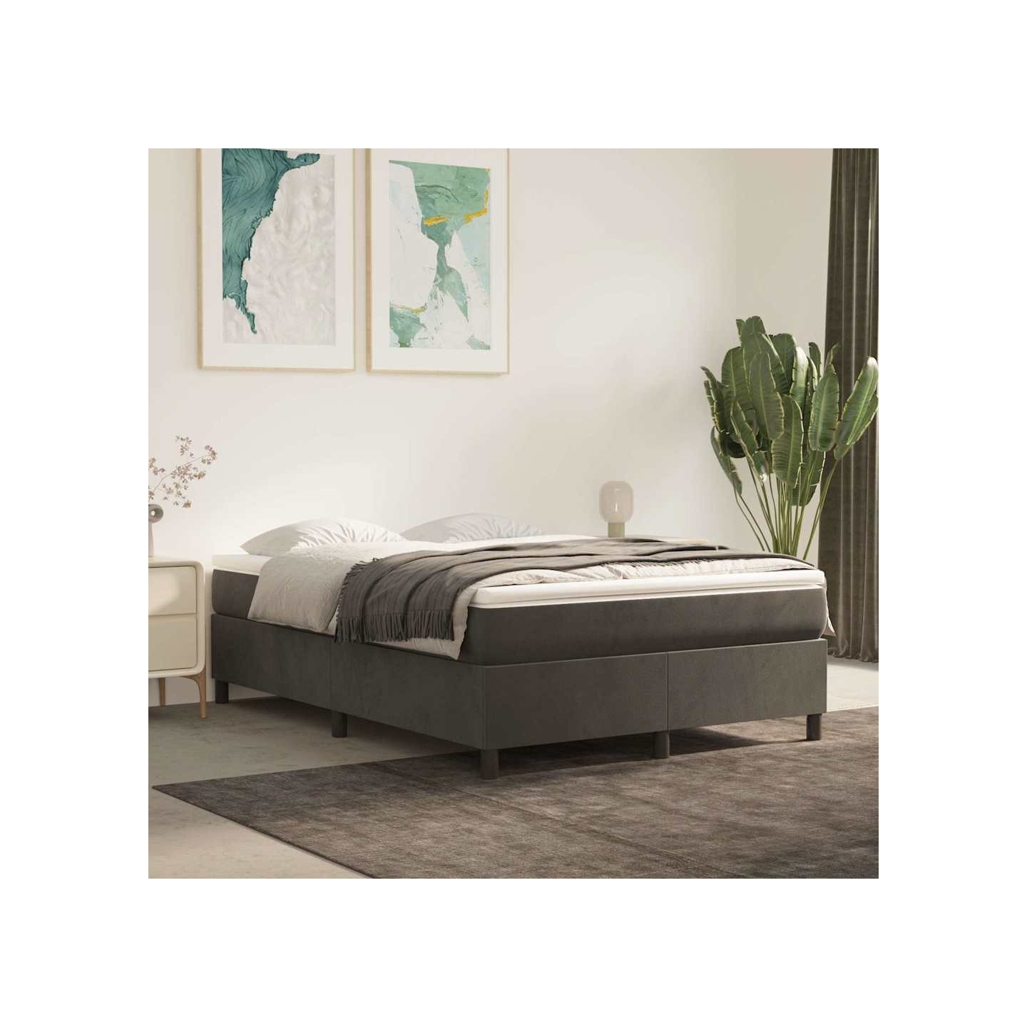 Sommier à lattes de lit et matelas Gris foncé 140x190cm Velours