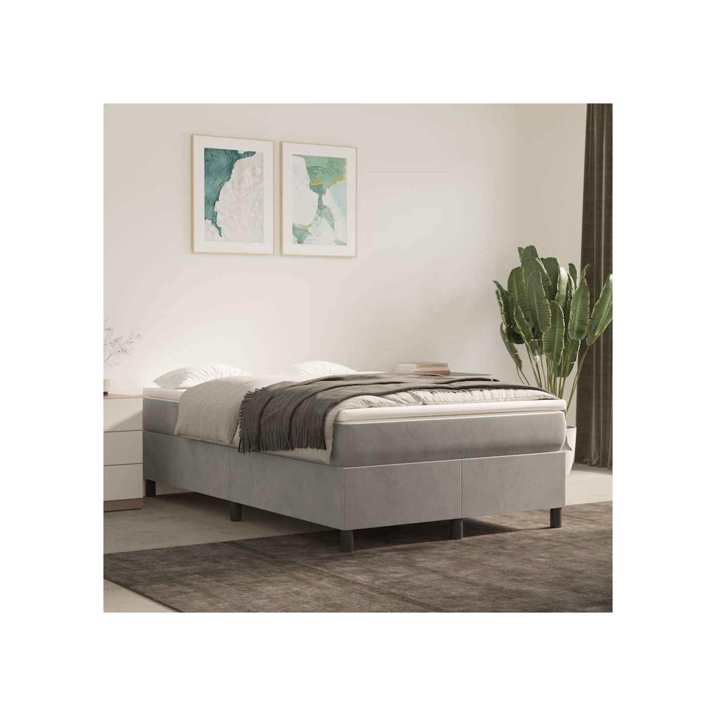 Sommier à lattes de lit et matelas Gris clair 120x200cm Velours
