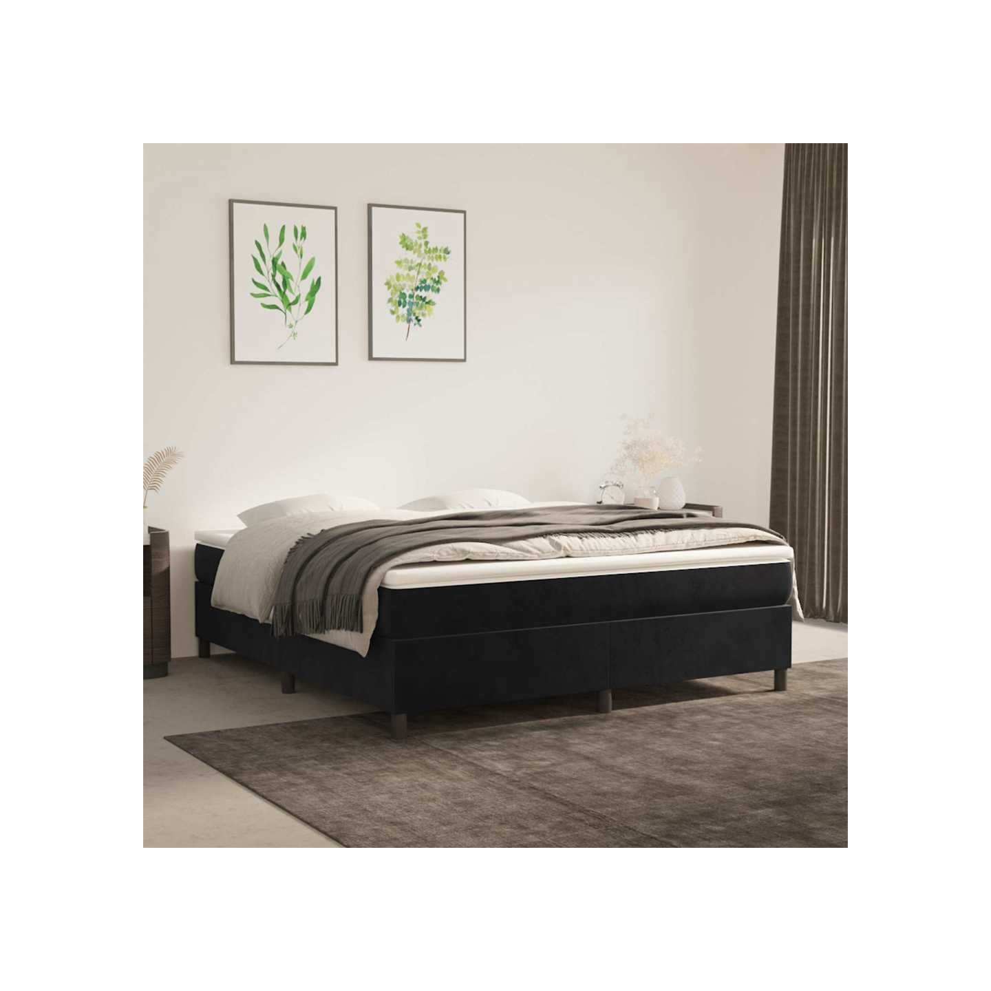 Sommier à lattes de lit avec matelas Noir 180x200 cm Velours