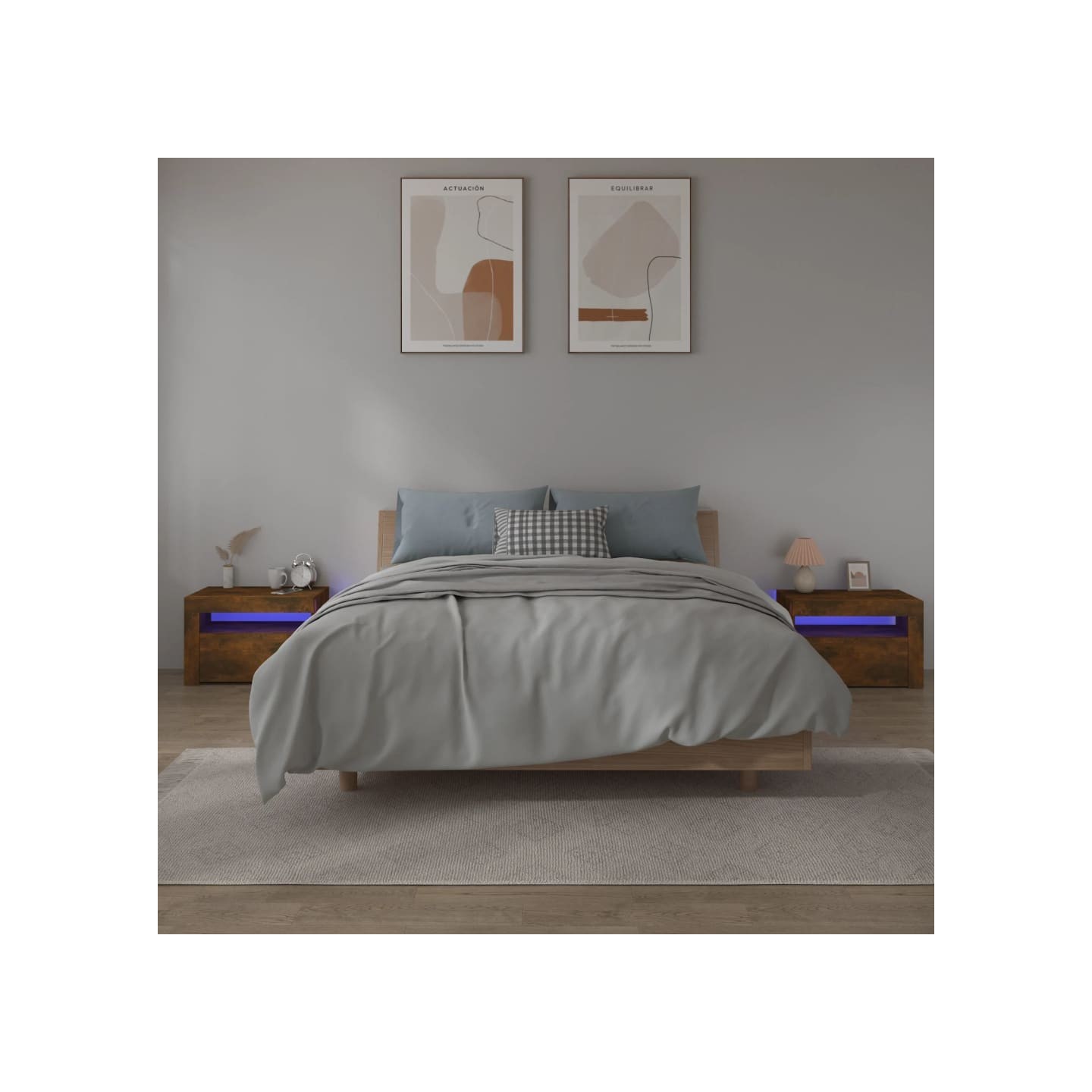 Tables de chevet 2 pcs avec LED chêne fumé 60x35x40 cm