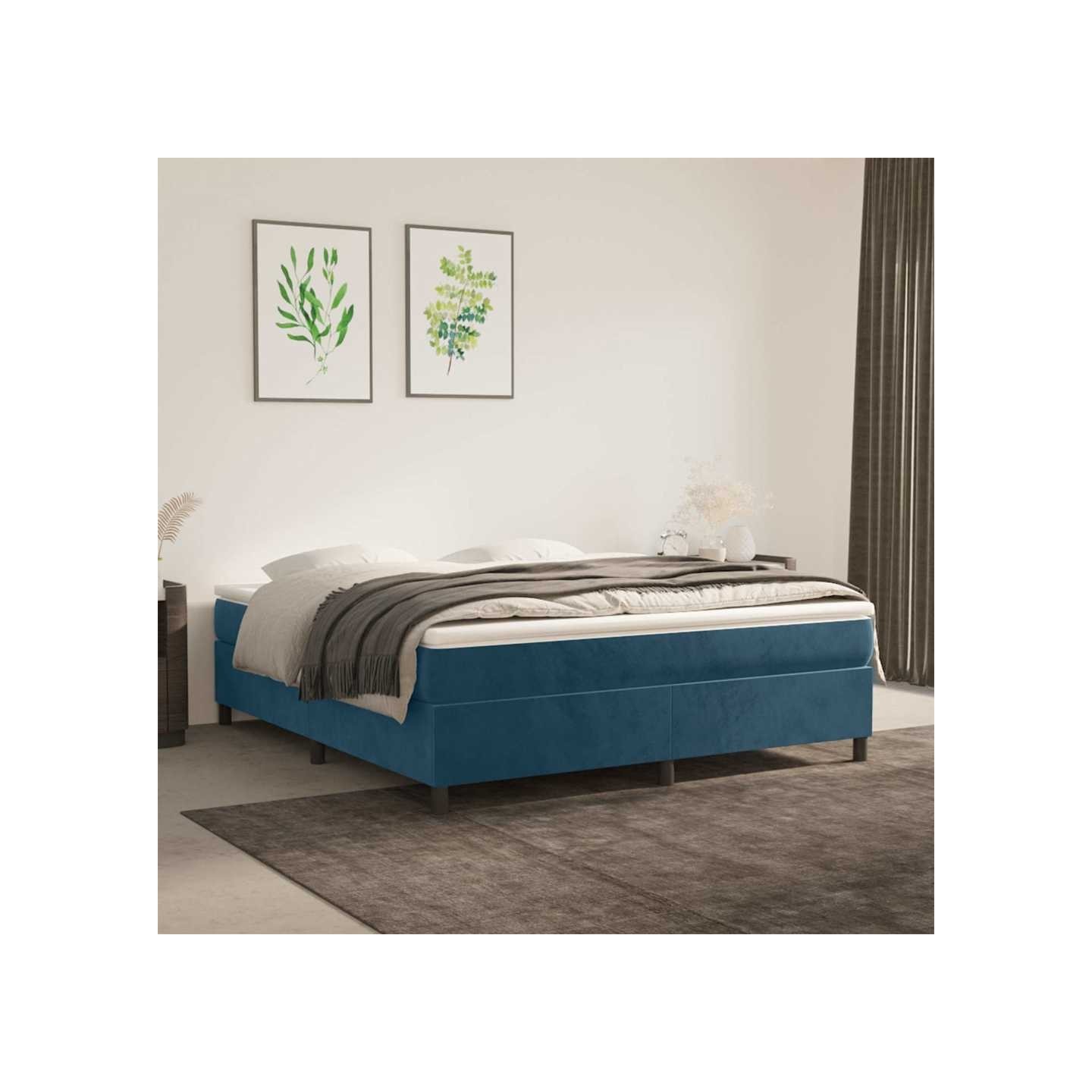 Sommier à lattes de lit et matelas Bleu foncé 180x200cm Velours
