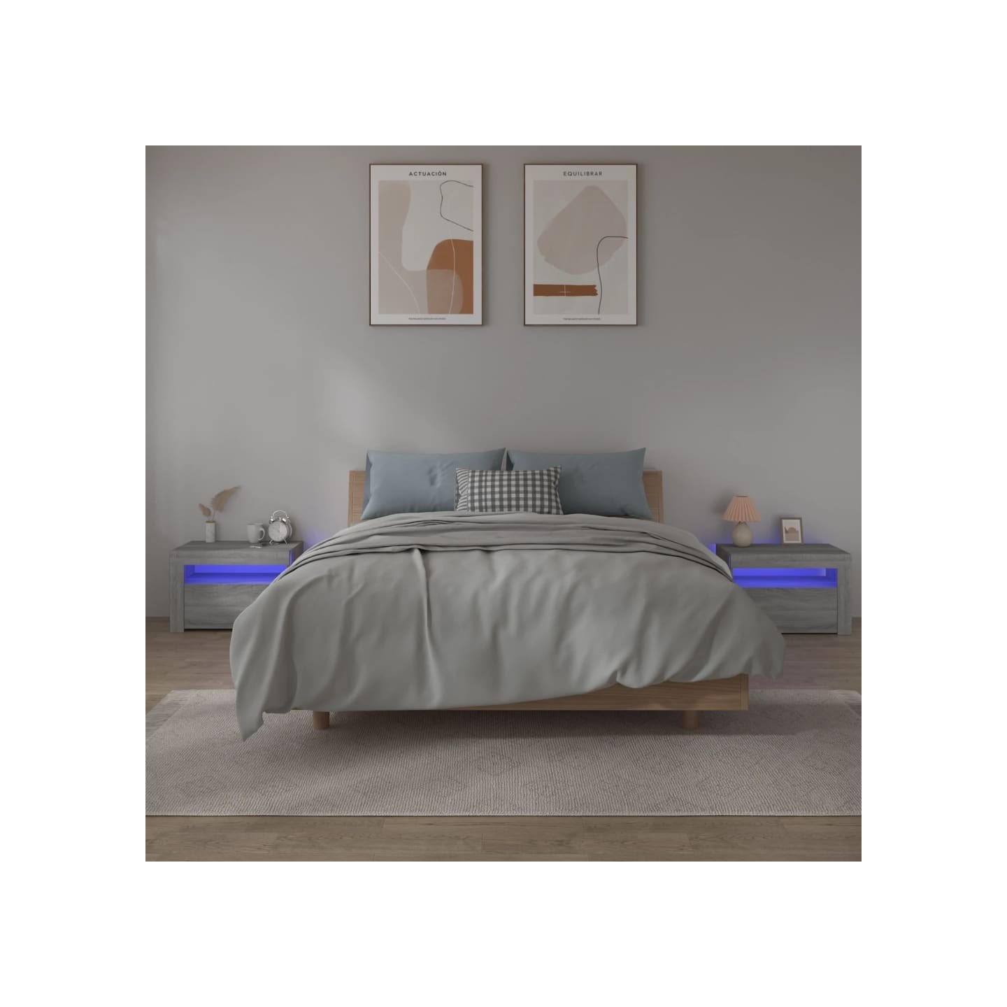 Tables de chevet 2 pcs avec LED sonoma gris 60x35x40 cm