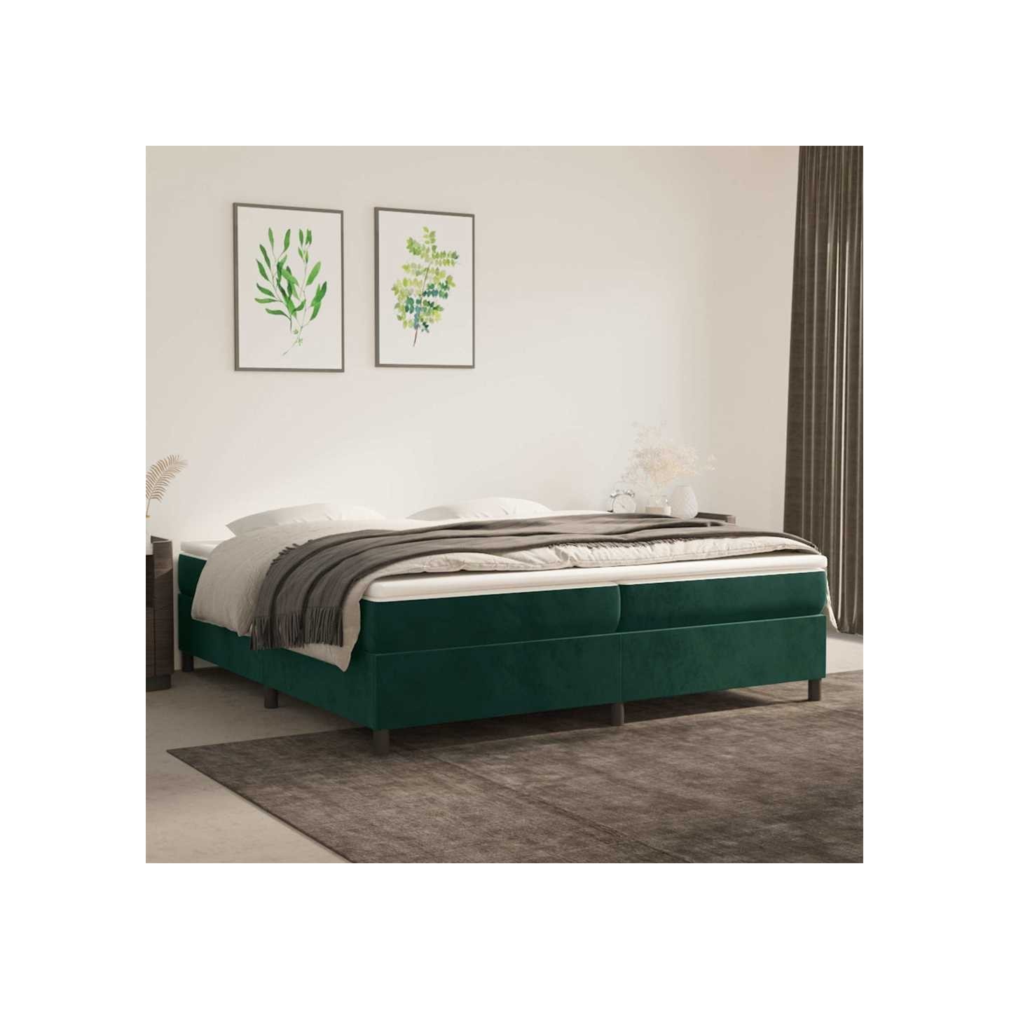 Sommier à lattes de lit et matelas Vert foncé 200x200cm Velours