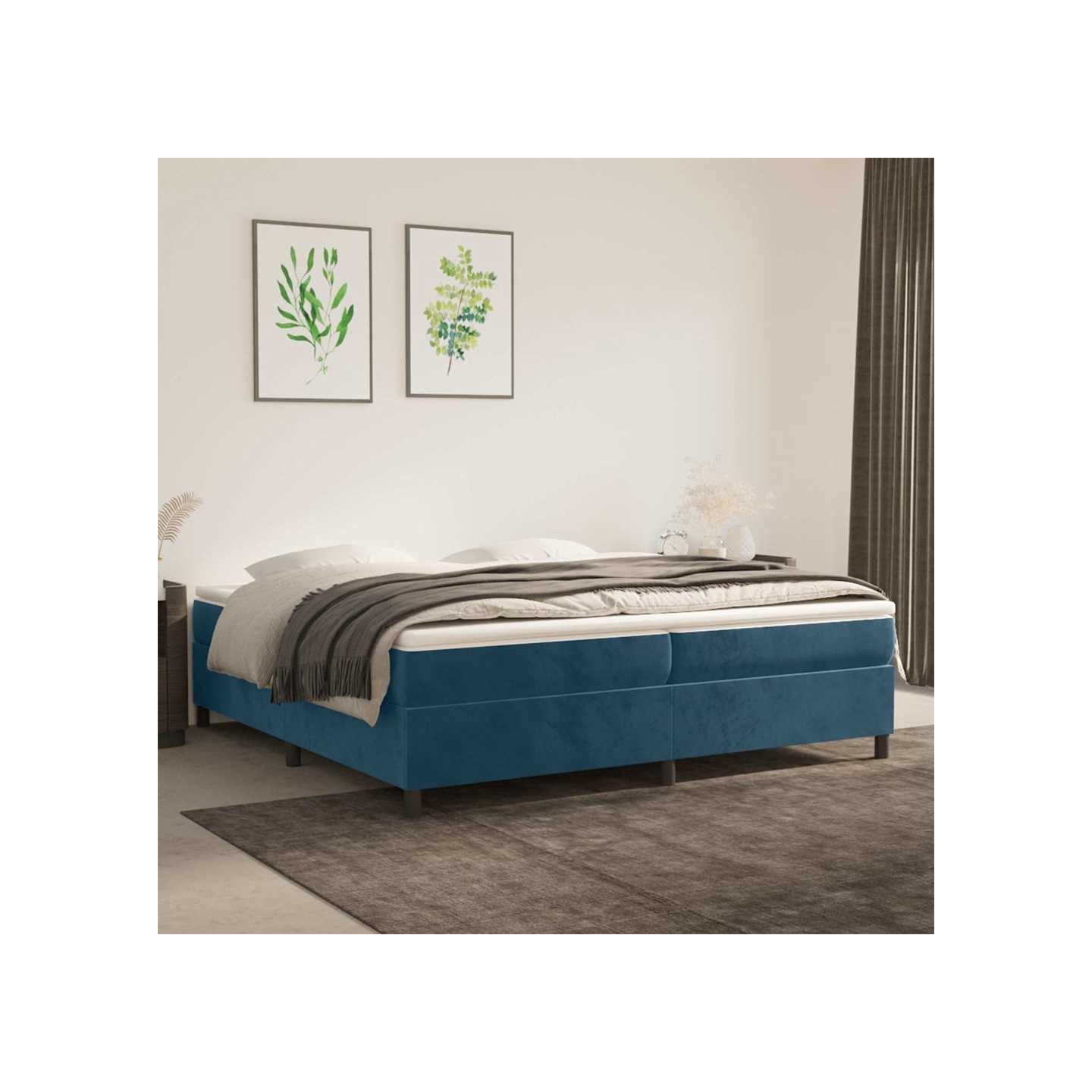 Sommier à lattes de lit et matelas Bleu foncé 200x200cm Velours