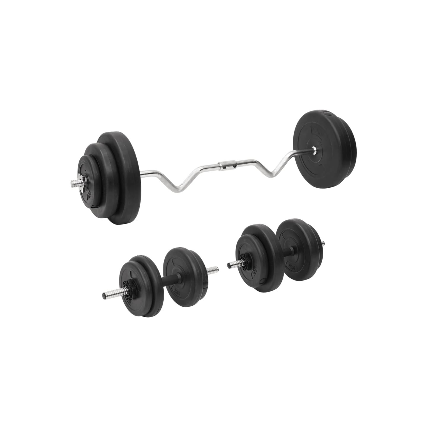 Ensemble d'haltères et de barre ondulée avec plaques 60 kg
