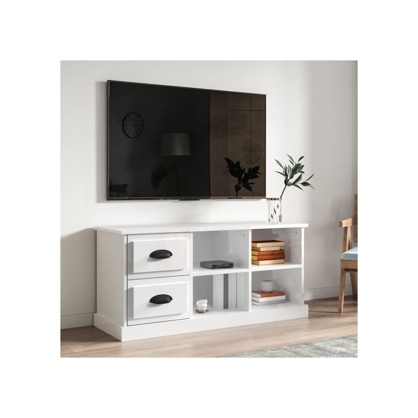 Meuble TV blanc brillant 102x35,5x47,5 cm bois d'ingénierie