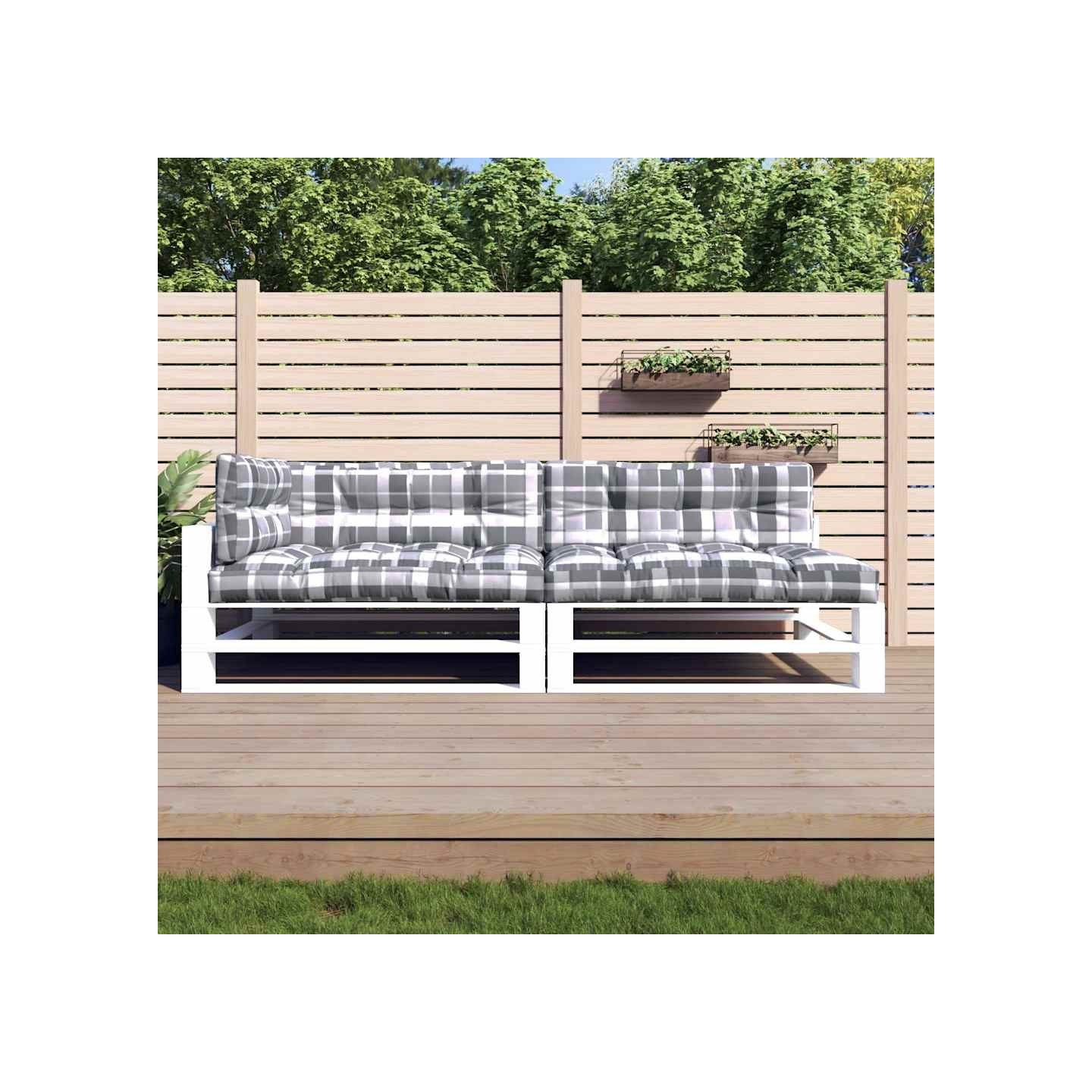 Coussins de palette lot de 5 motif à carreaux gris tissu