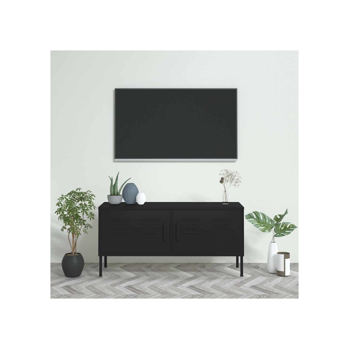 Meuble TV Noir 105x35x50 cm Acier