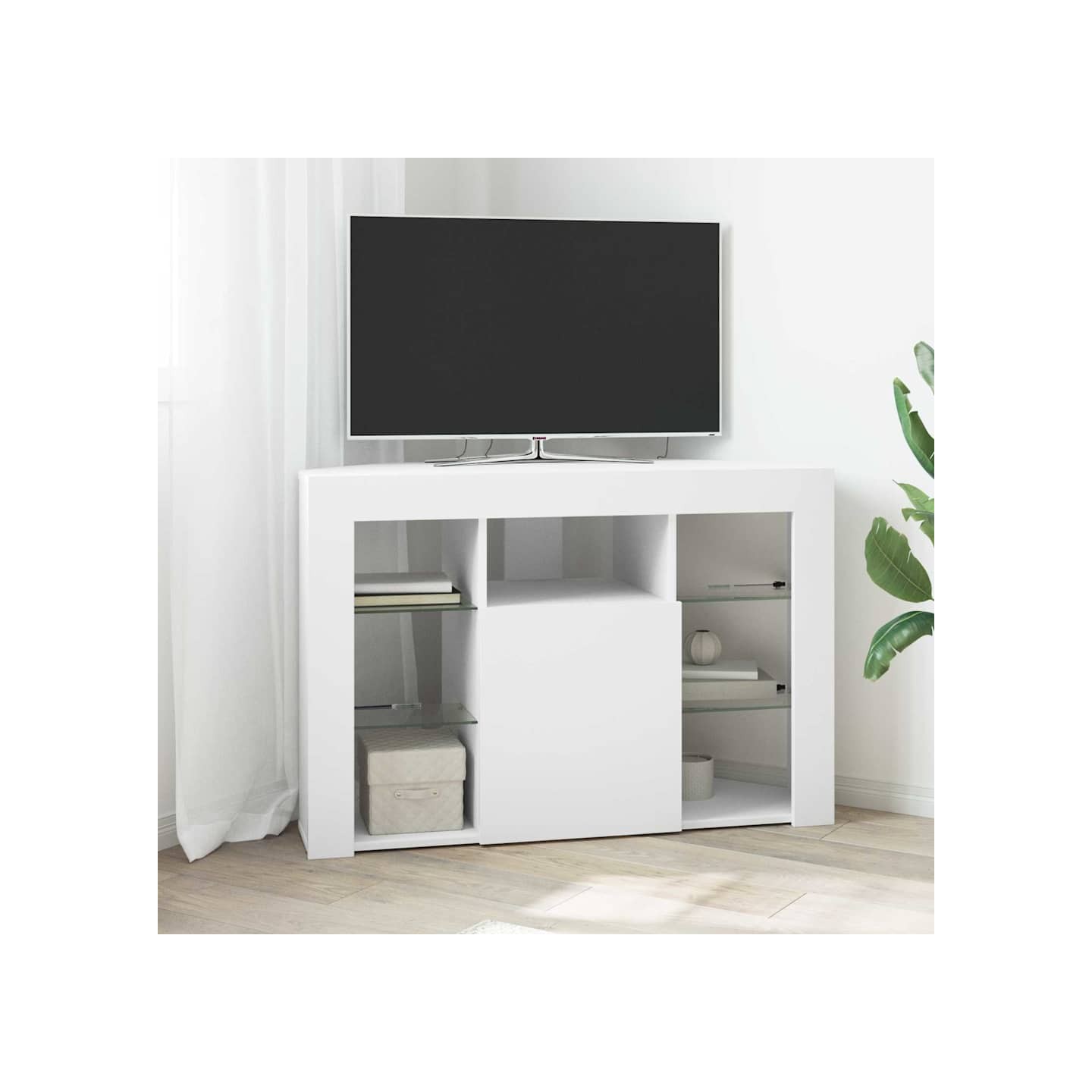 Meuble TV LED d'Angle 100x40x68cm Blanc Bois d'ingénierie