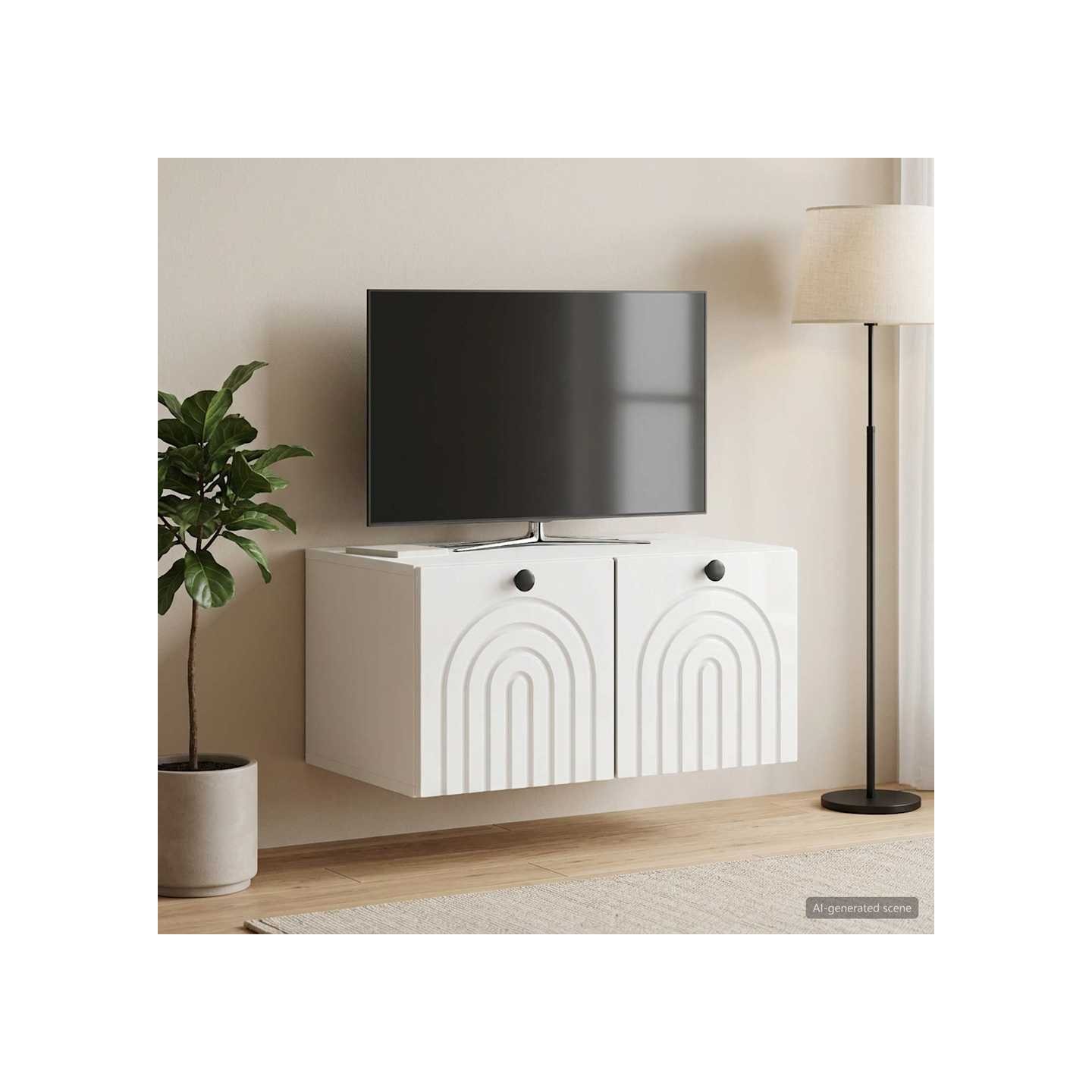 Meuble TV mural Montage mural Blanc brillant 59,5 x 41 x 30 cm
