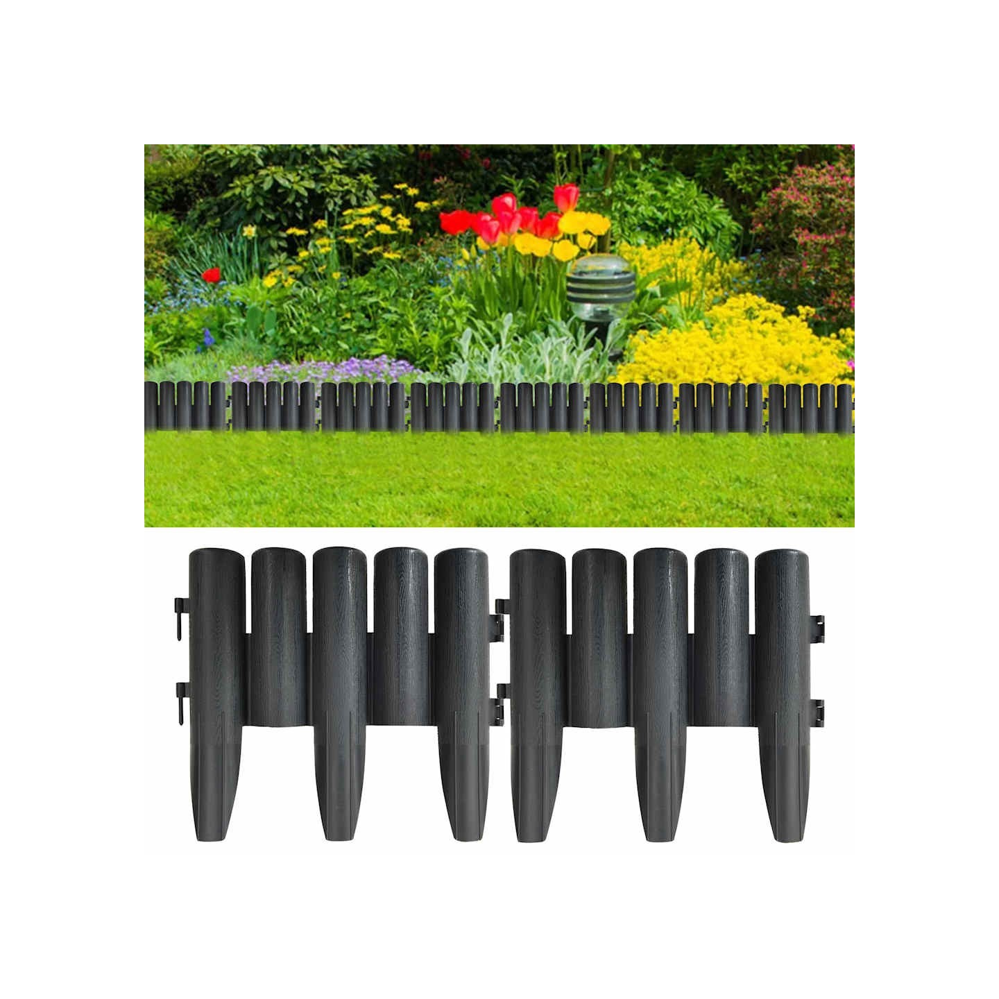 Bordures de pelouse 36 pcs Anthracite 10 m PP