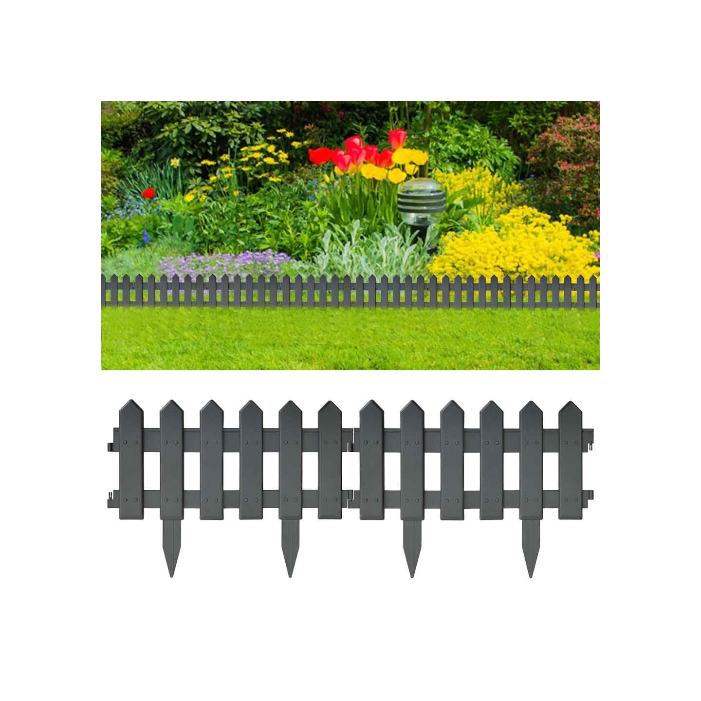Bordures de pelouse 25 pcs Anthracite 10 m PP