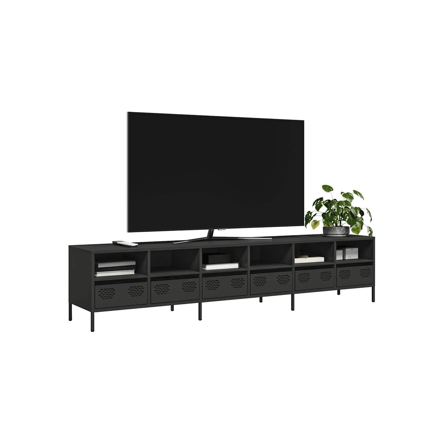 Meuble TV noir 202x39x43,5 cm acier laminé à froid