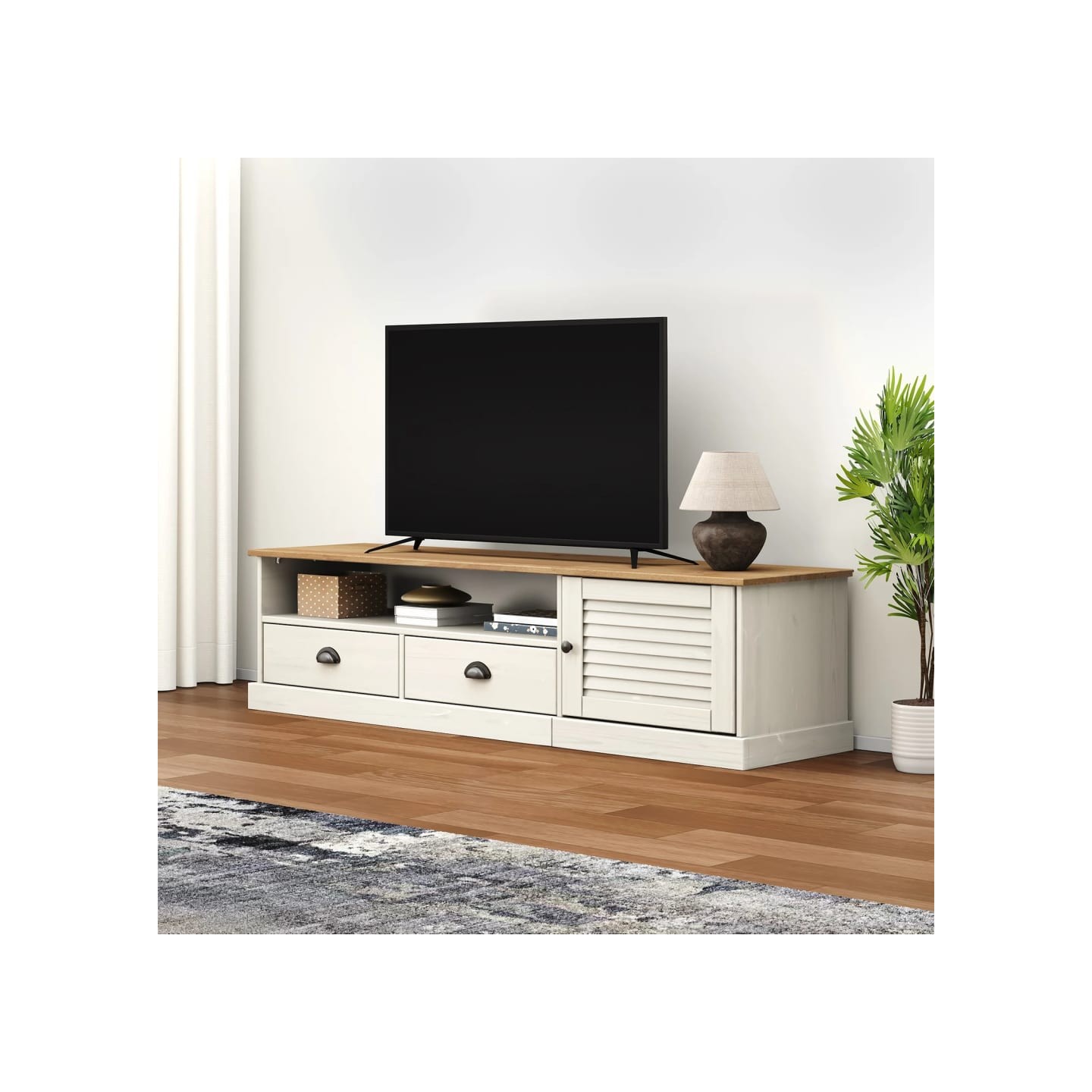 Meuble TV VIGO blanc 156x40x40 cm bois massif de pin