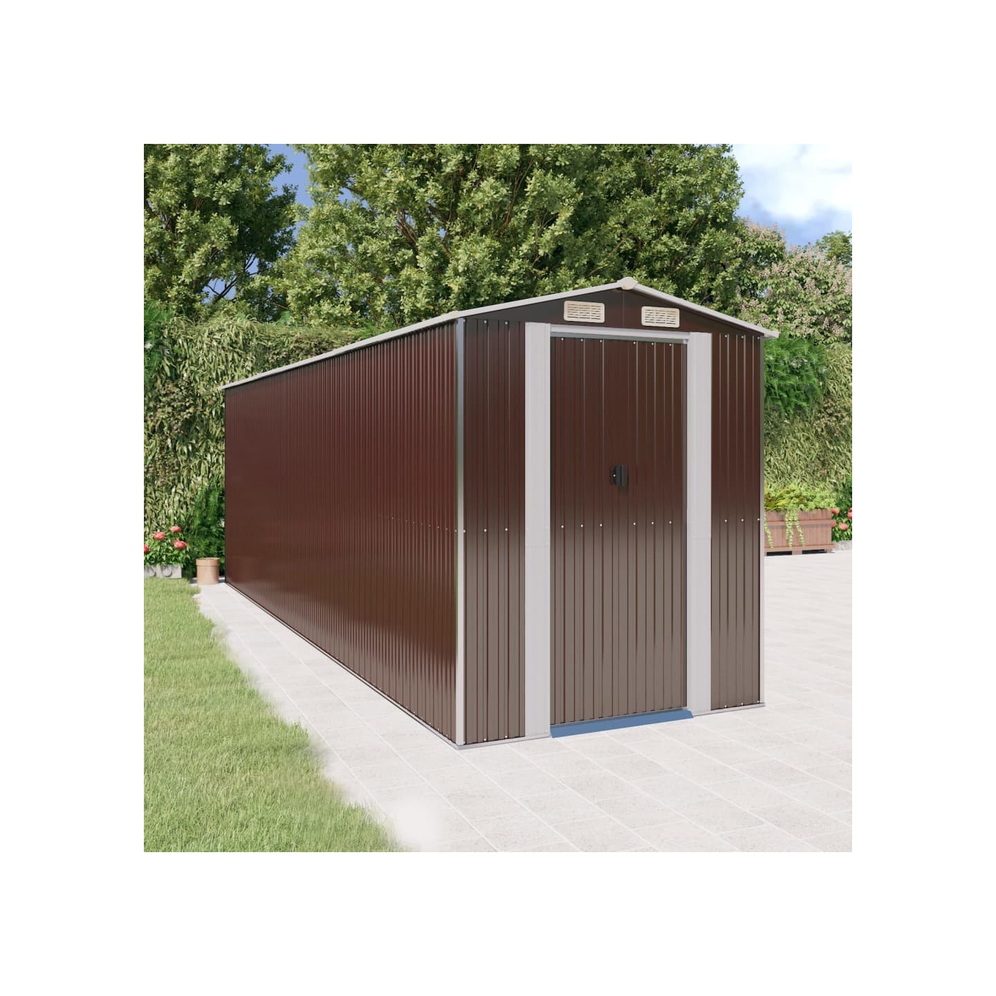 Abri de jardin Marron foncé 192x606x223 cm Métal galvanisé