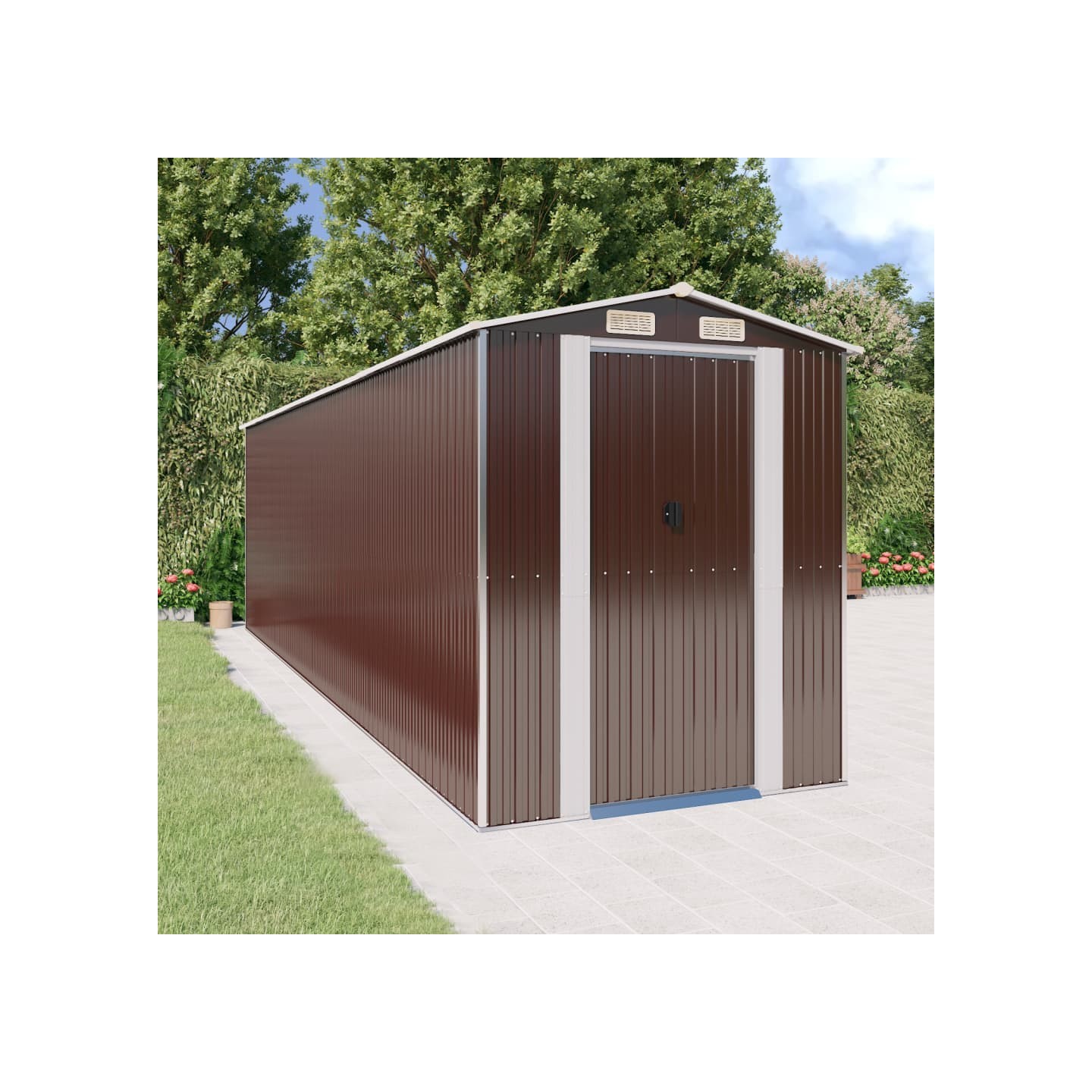 Abri de jardin Marron foncé 192x689x223 cm Métal galvanisé