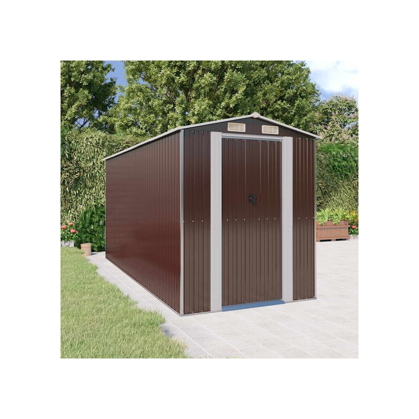 Abri de jardin Marron foncé 192x440x223 cm Métal galvanisé