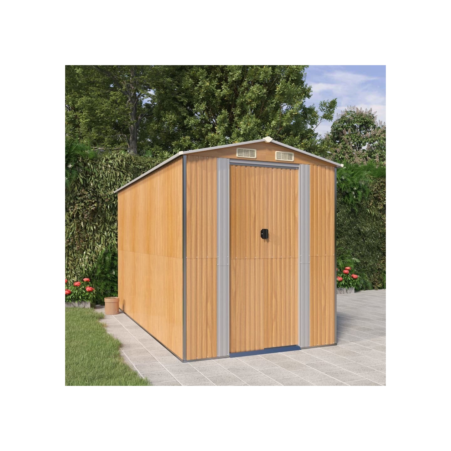 Abri de jardin Marron clair 192x357x223 cm Métal galvanisé