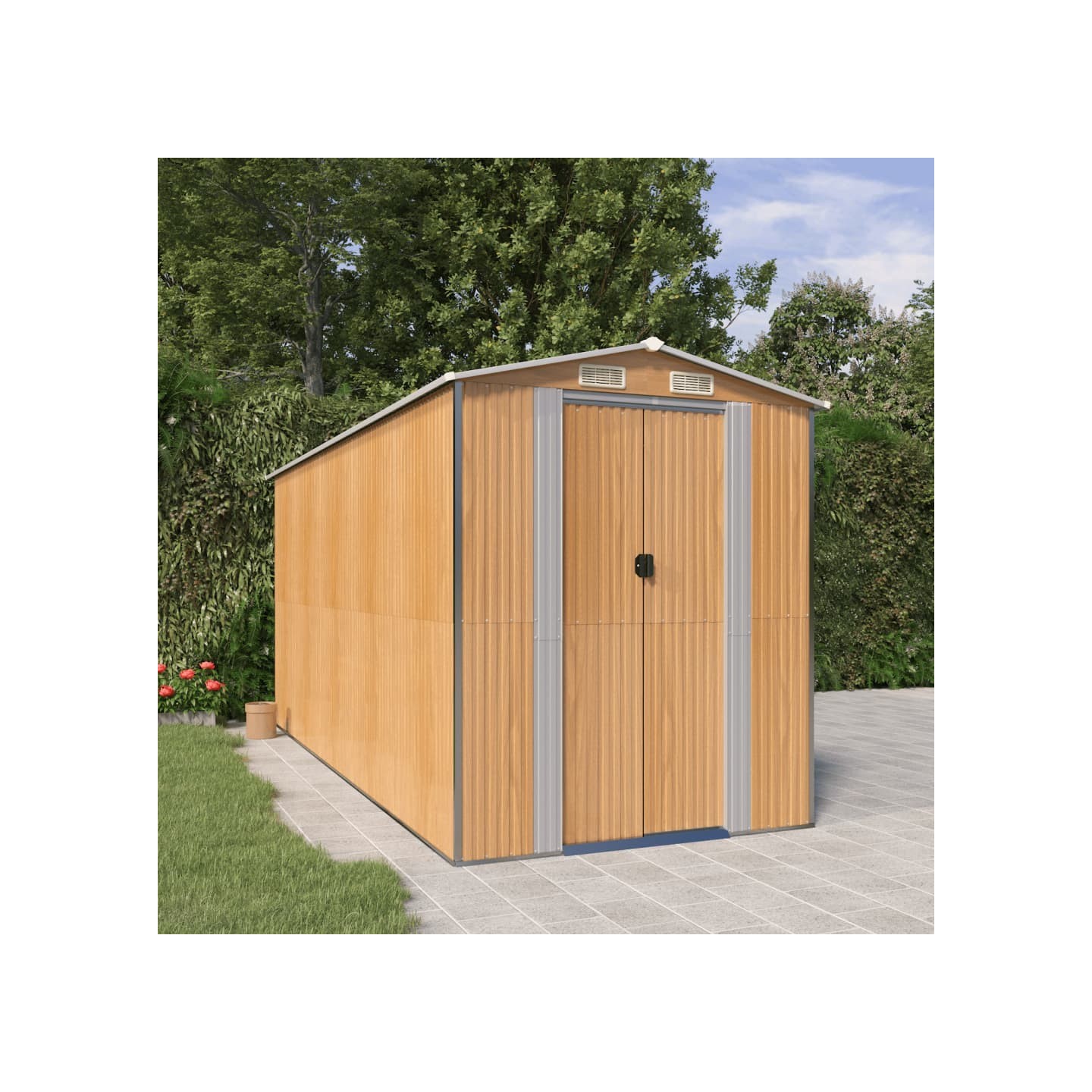 Abri de jardin Marron clair 192x440x223 cm Métal galvanisé