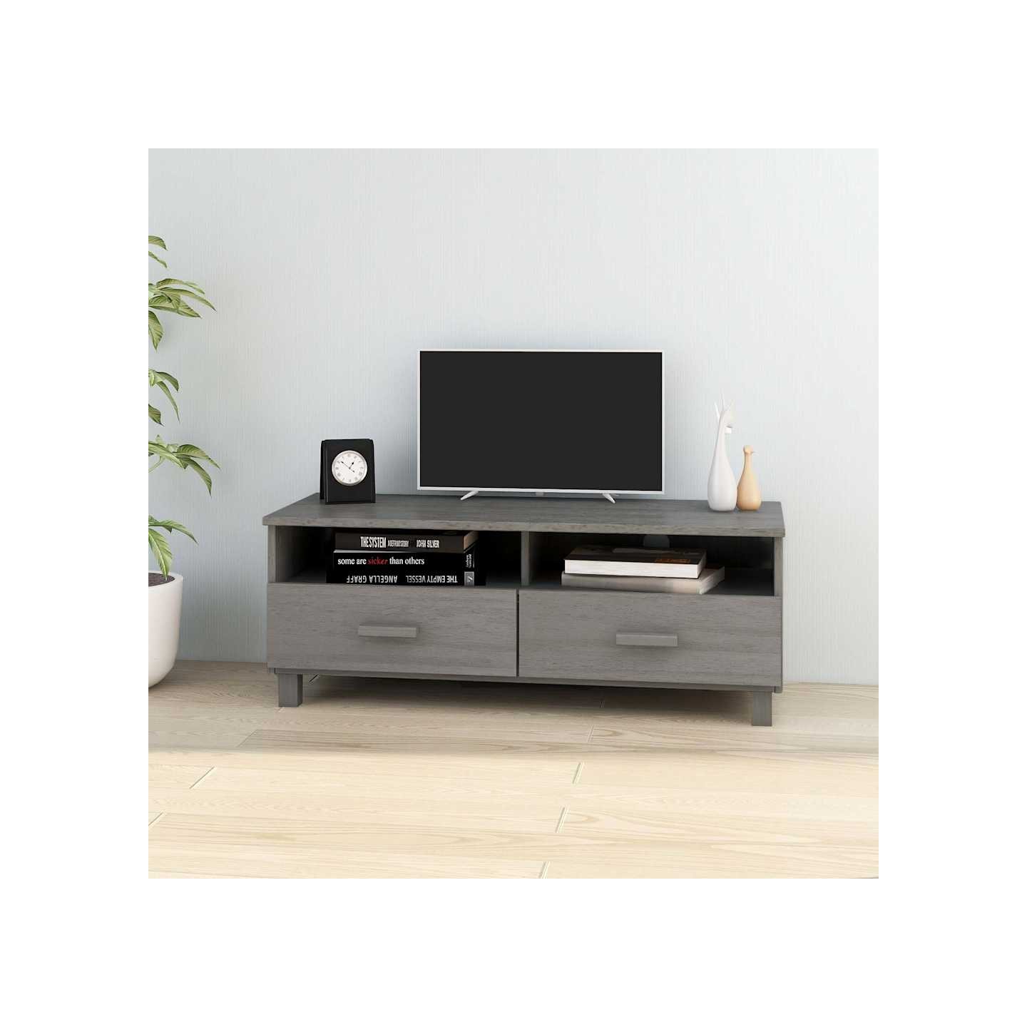 Meuble TV HAMAR Gris clair 106x40x40 cm Bois massif de pin