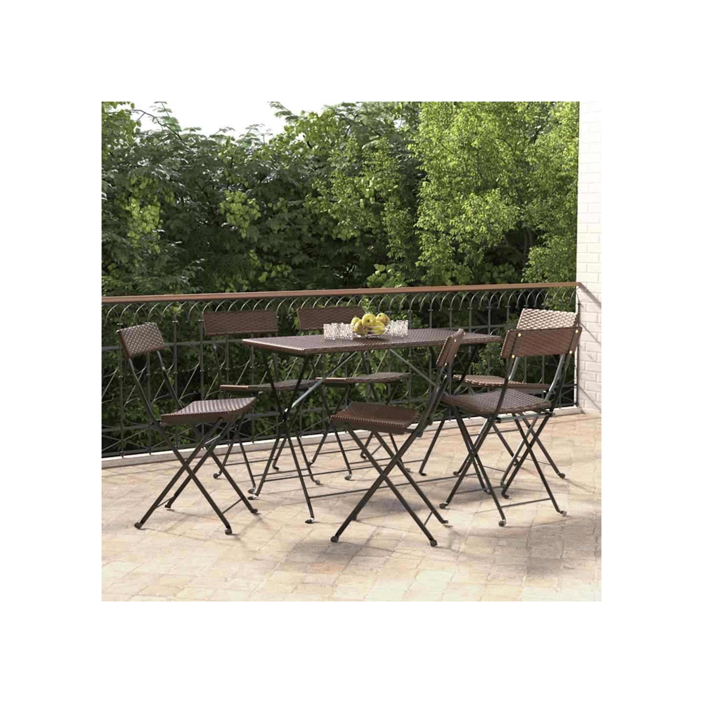 Chaises pliantes 6 pièces en polyrotin marron et acier