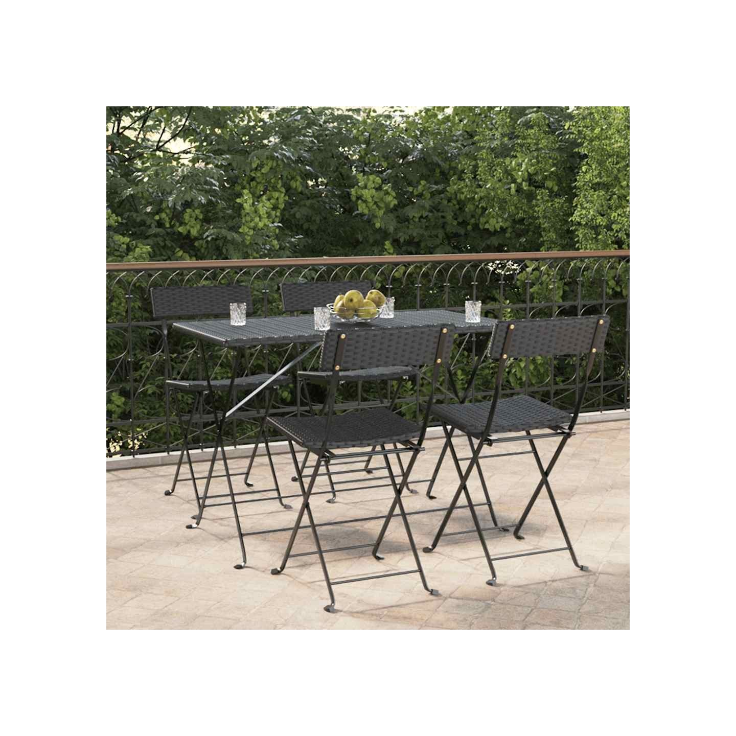 Chaises pliantes 4 pièces en polyrotin noir et acier