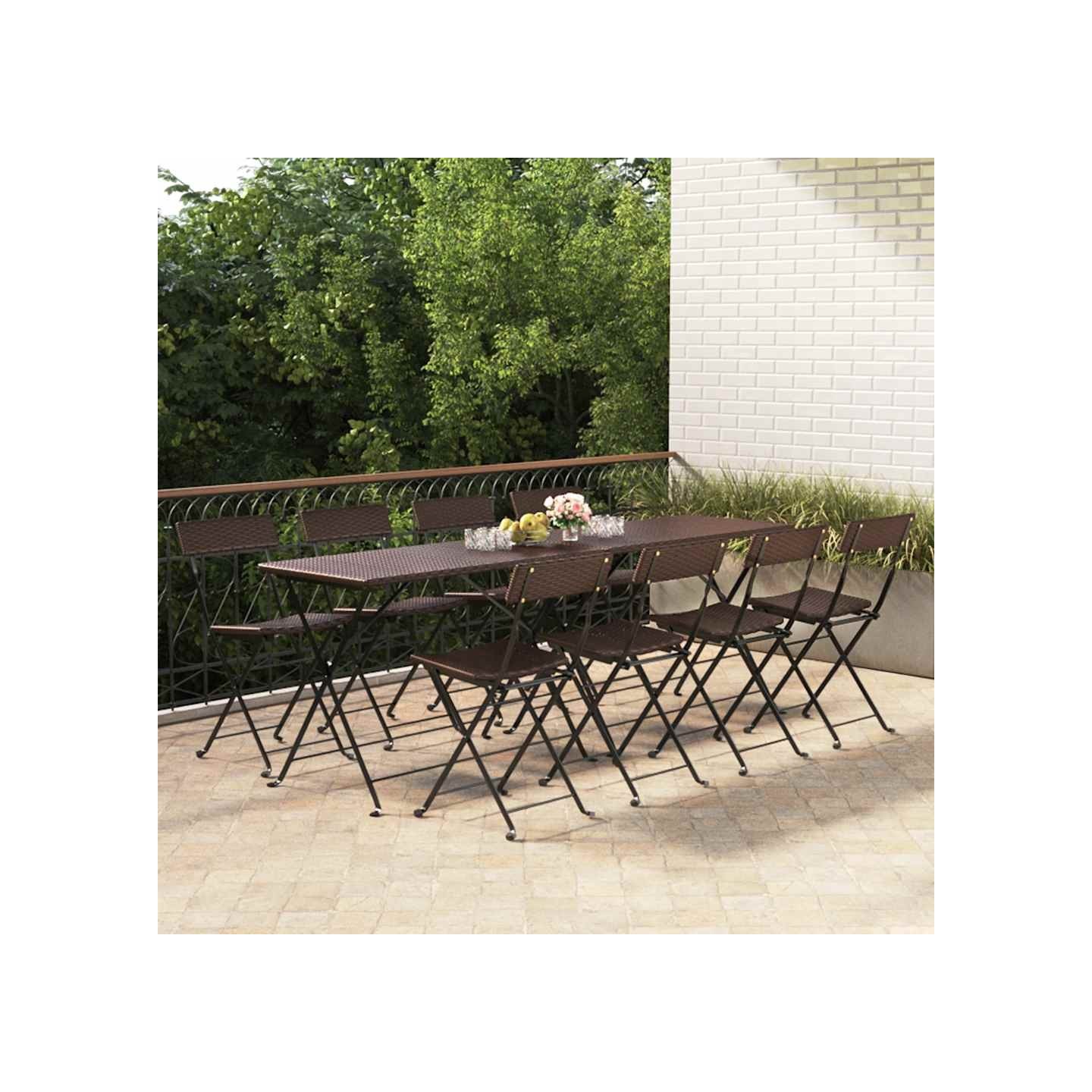 Chaises pliantes 8 pièces en polyrotin marron et acier