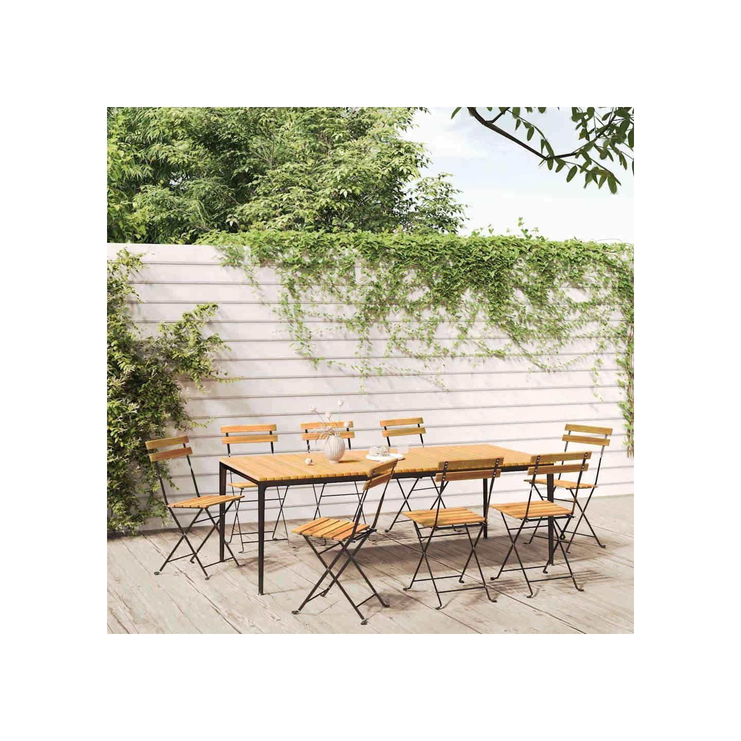Chaises pliantes 8 pièces en acier et bois massif d'acacia