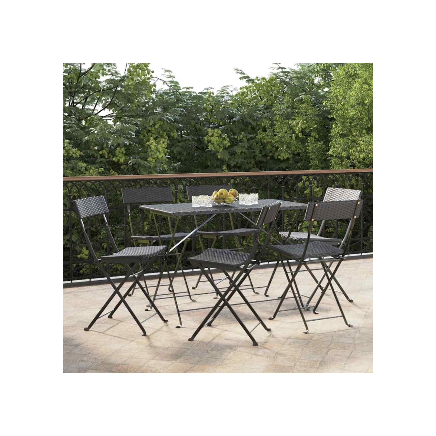 Chaises pliantes 6 pièces en polyrotin noir et acier