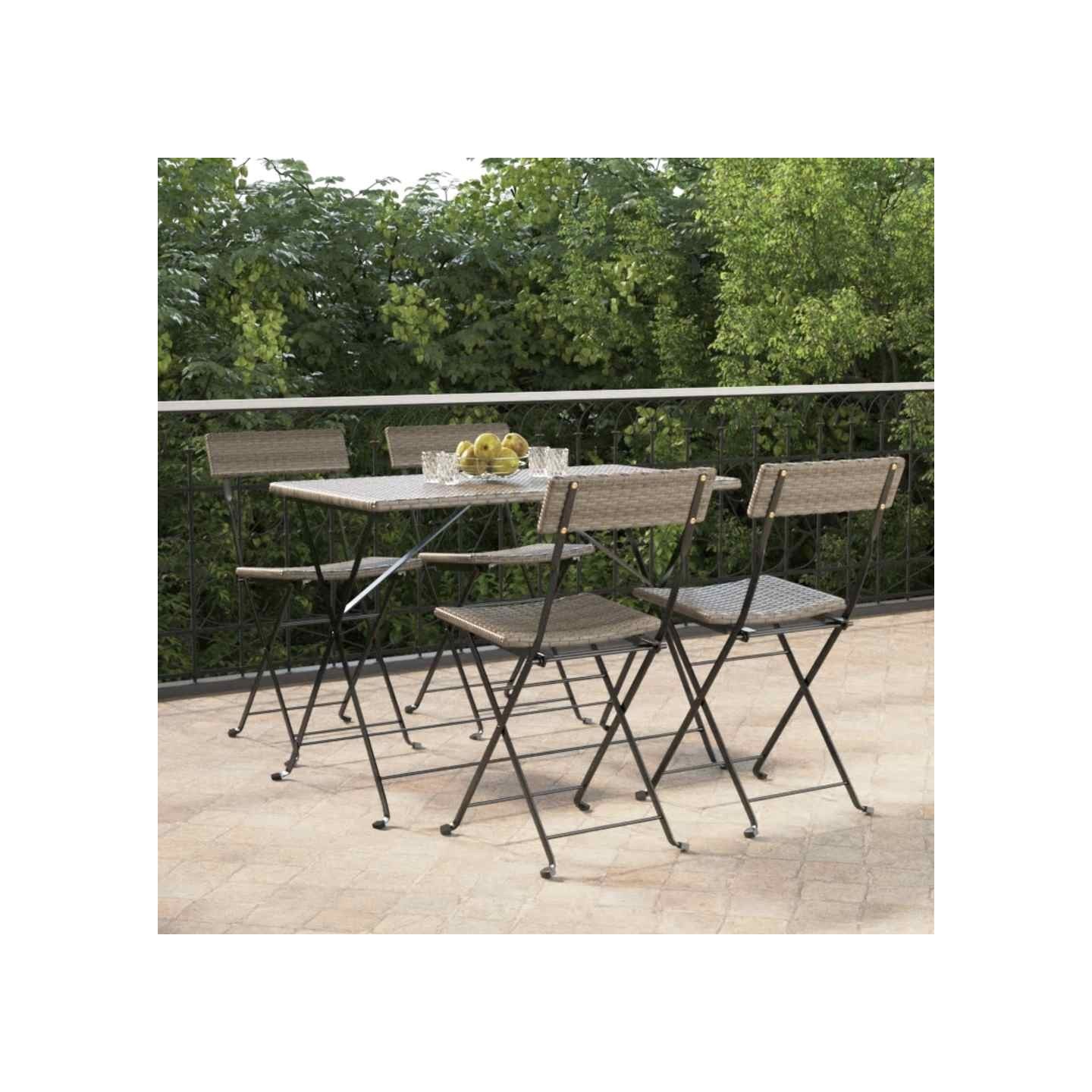 Chaises pliantes 4 pièces en polyrotin gris et acier