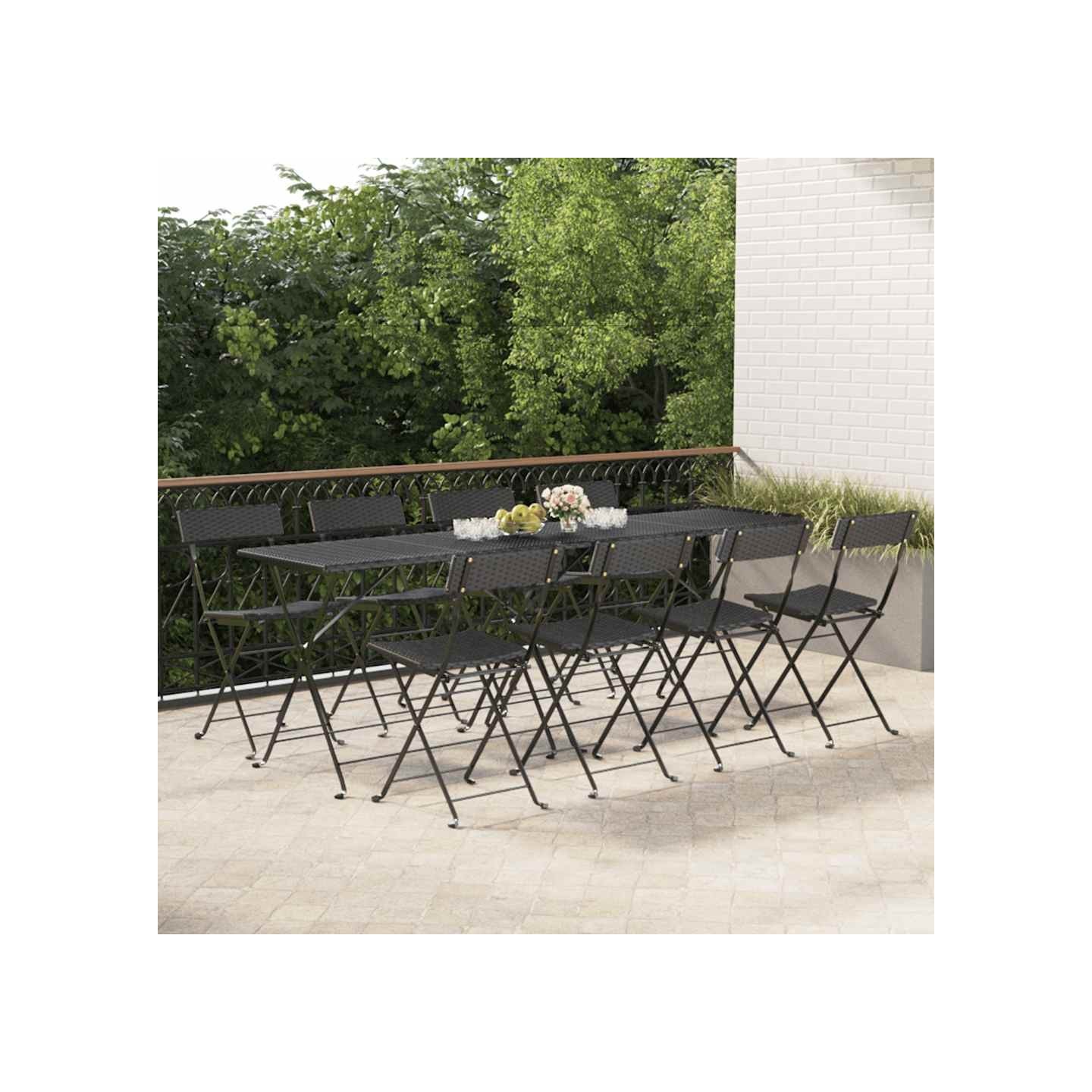 Chaises pliantes 8 pièces en polyrotin noir et acier