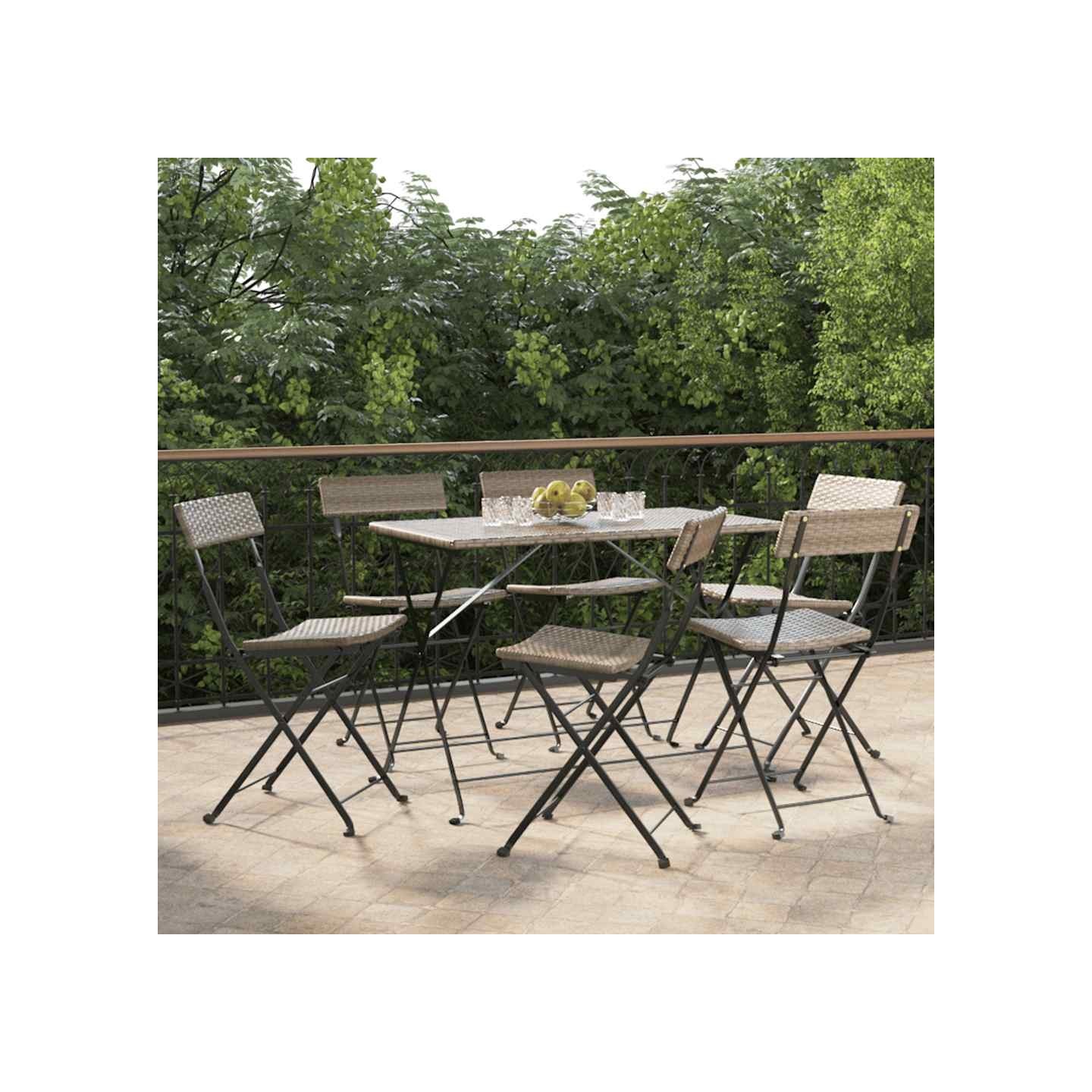 Chaises pliantes 6 pièces en polyrotin gris et acier