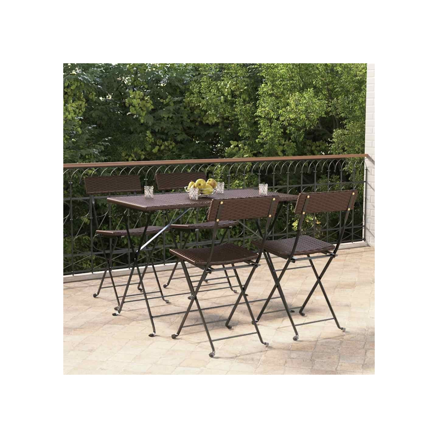 Chaises pliantes 4 pièces en polyrotin marron et acier