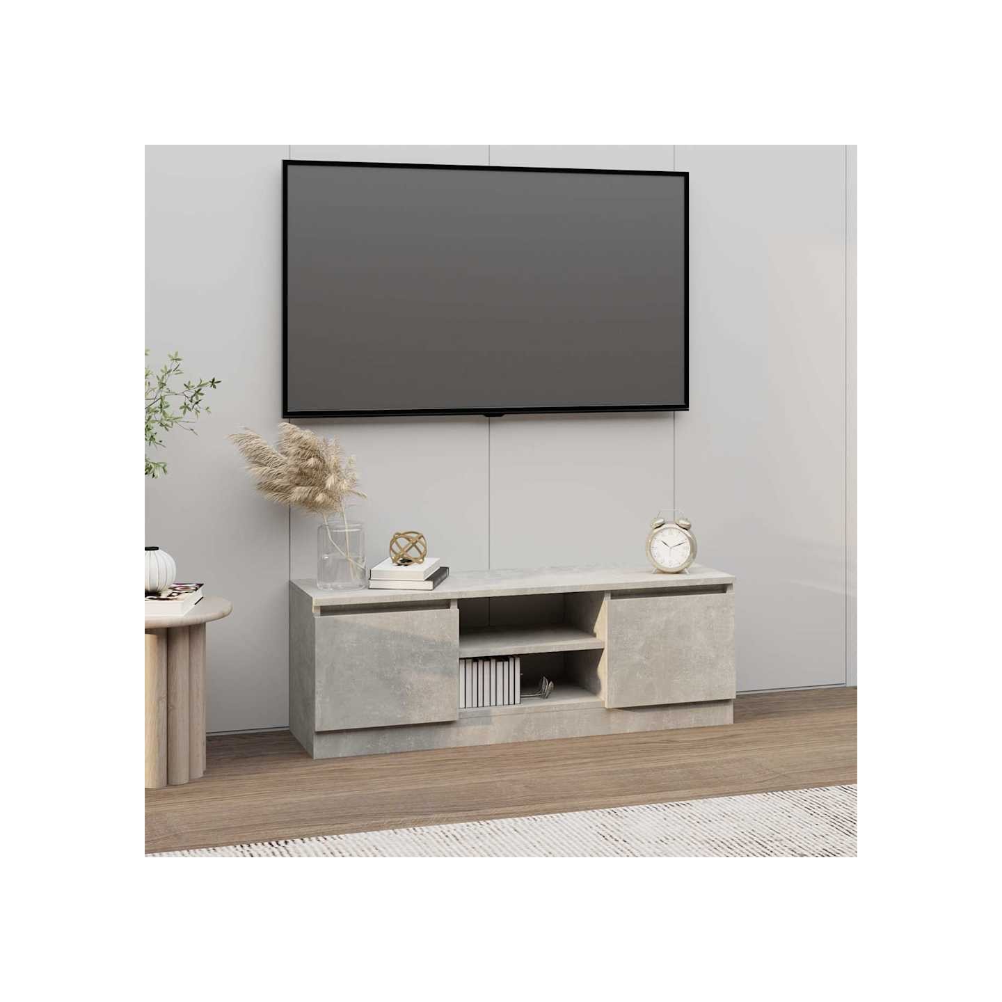 Meuble TV avec porte Gris béton 102x30x36 cm