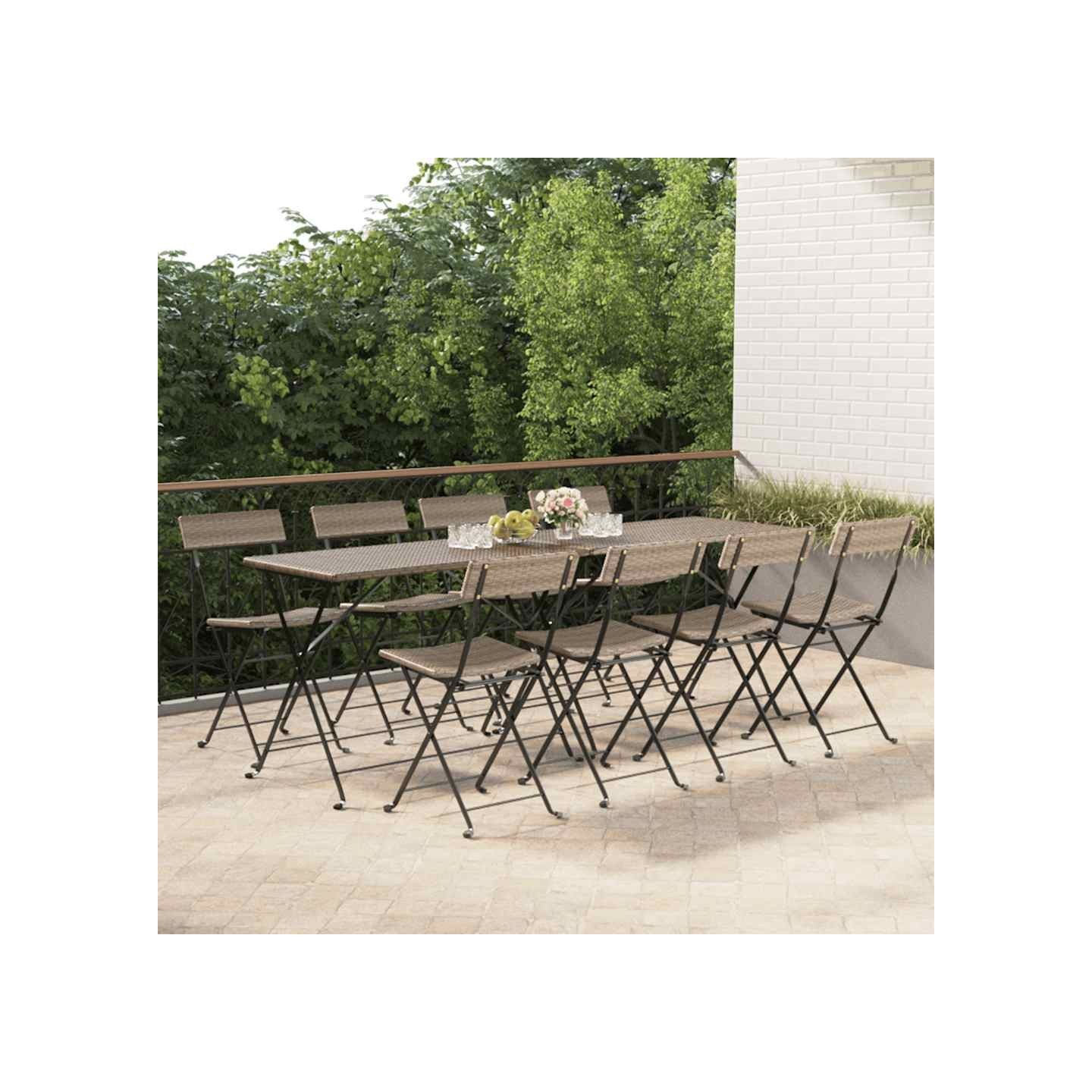 Chaises pliantes 8 pièces en polyrotin gris et acier