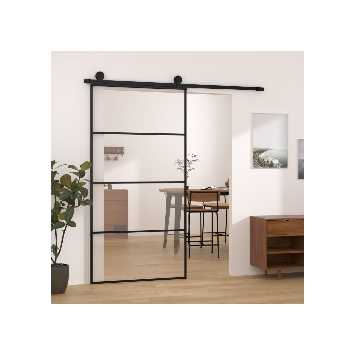 Porte coulissante et kit de quincaillerie 102,5x205cm Verre ESG