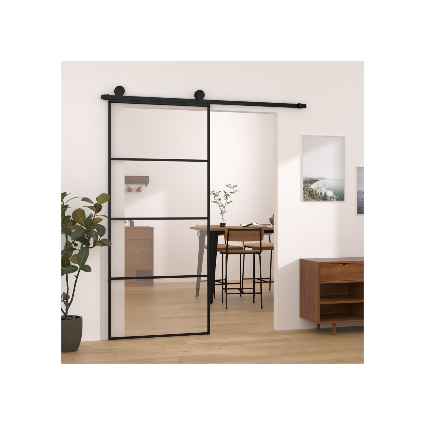 Porte coulissante avec kit de quincaillerie 90x205 cm Verre ESG