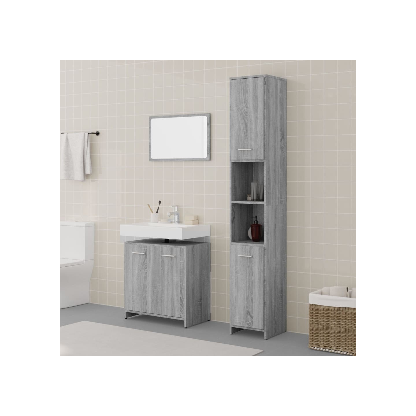 Ensemble de meubles de salle de bain 3 pcs Sonoma gris