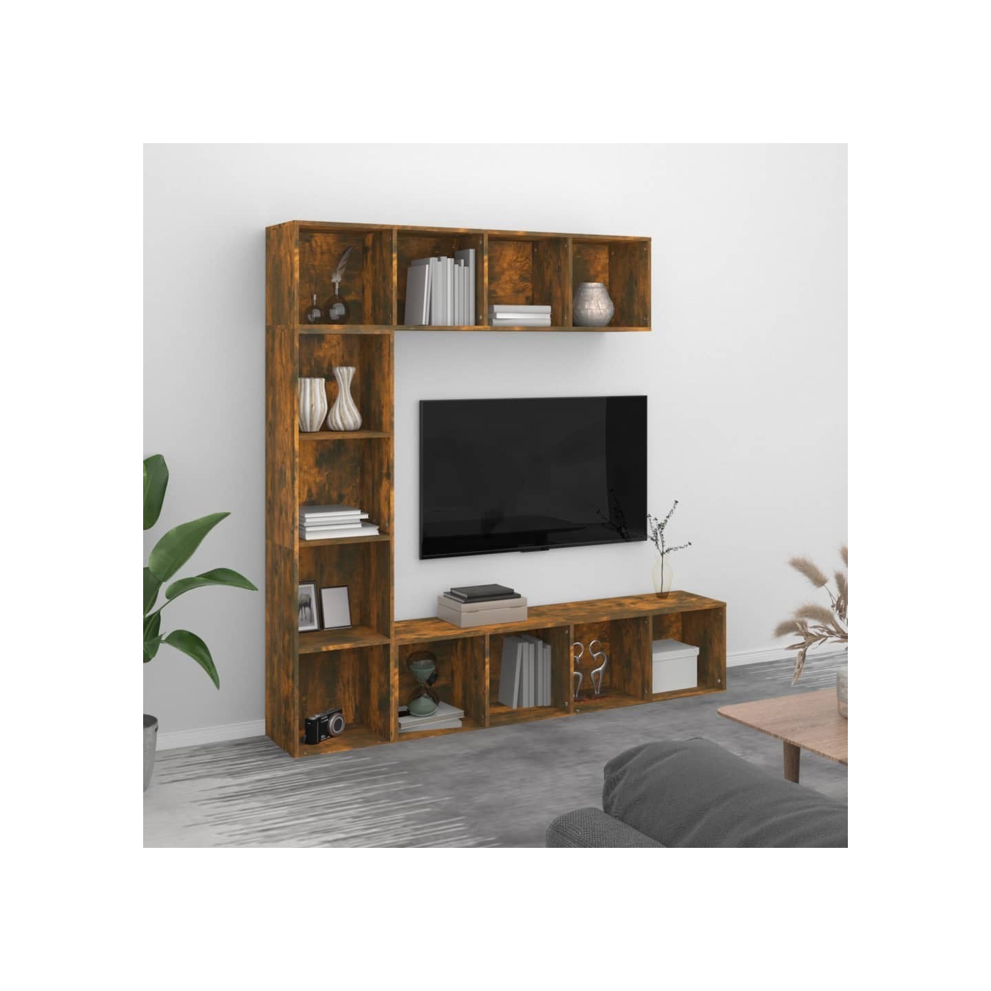 Ensemble bibliothèque/meuble TV 3 pcs Chêne fumé 180x30x180 cm
