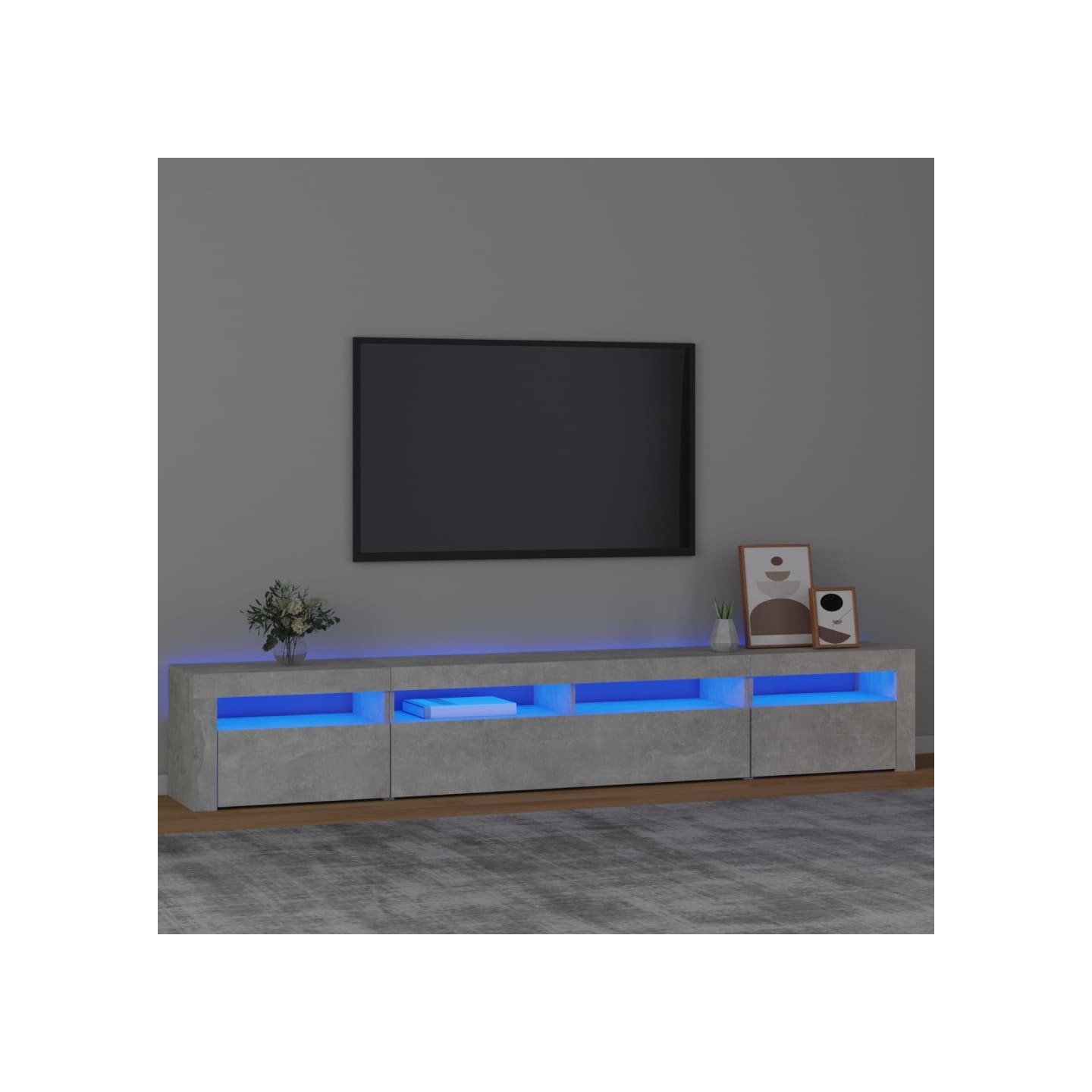 Meuble TV avec lumières LED Gris béton 240x35x40 cm