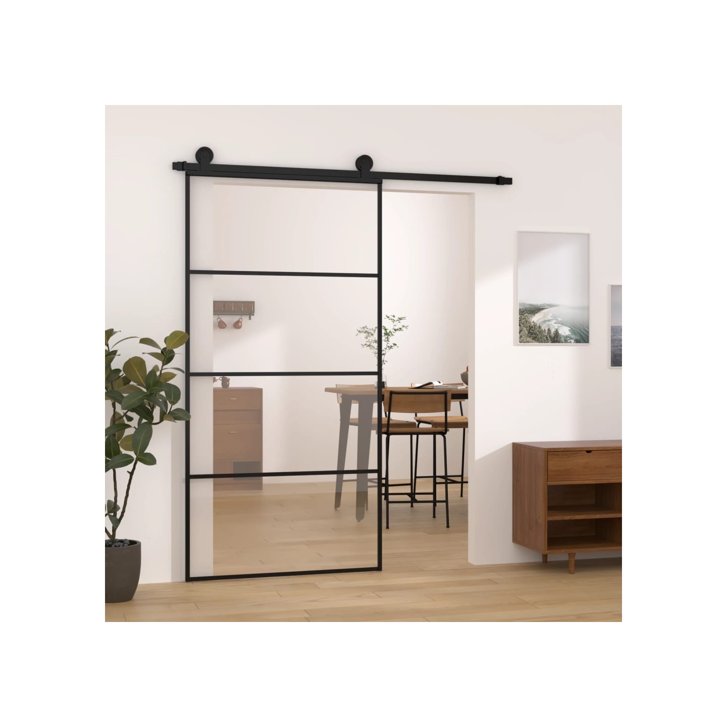 Porte coulissante et kit de quincaillerie 102,5x205cm Verre ESG