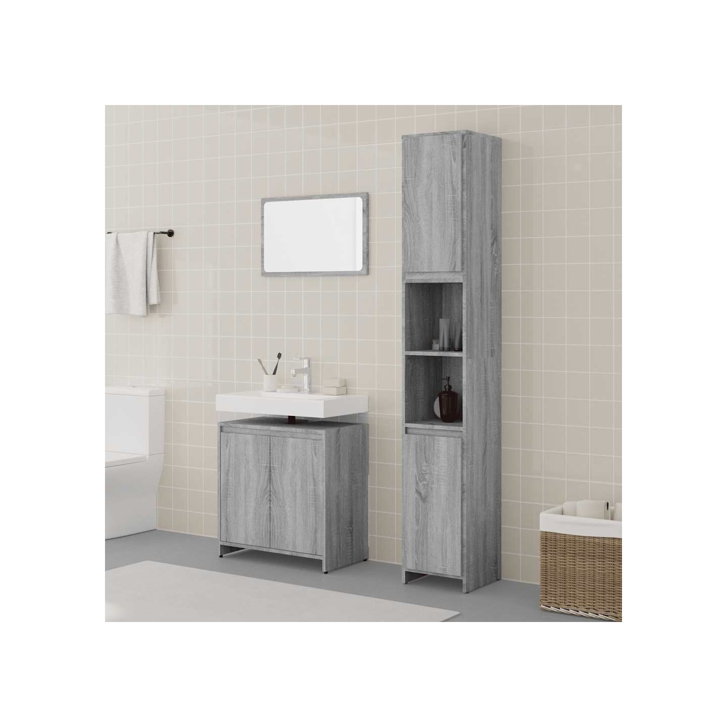 Ensemble de meubles de salle de bain 3 pcs Sonoma gris