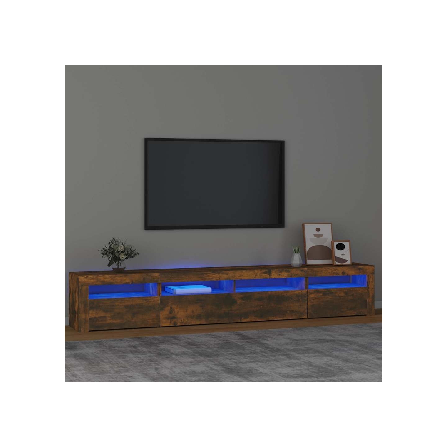 Meuble TV avec lumières LED Chêne fumé 240x35x40 cm