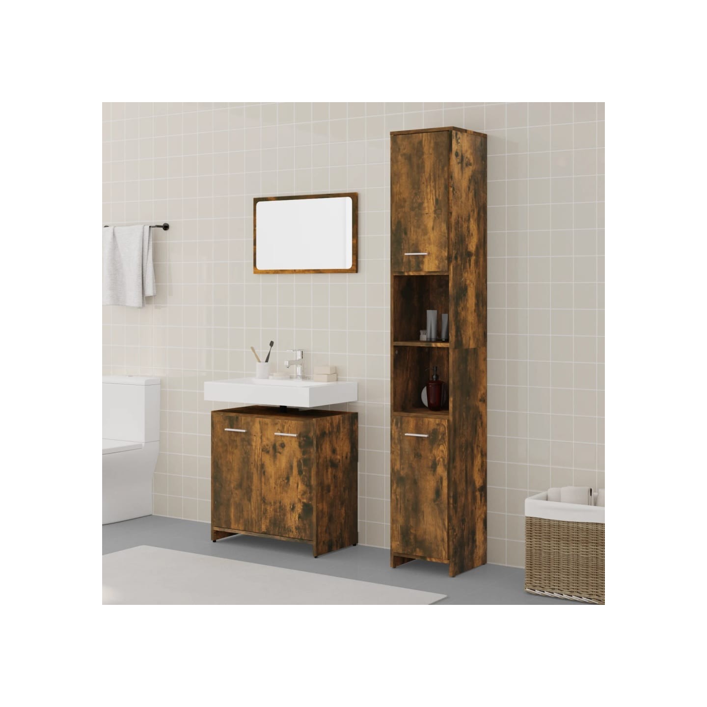 Ensemble de meubles de salle de bain 3 pcs Chêne fumé