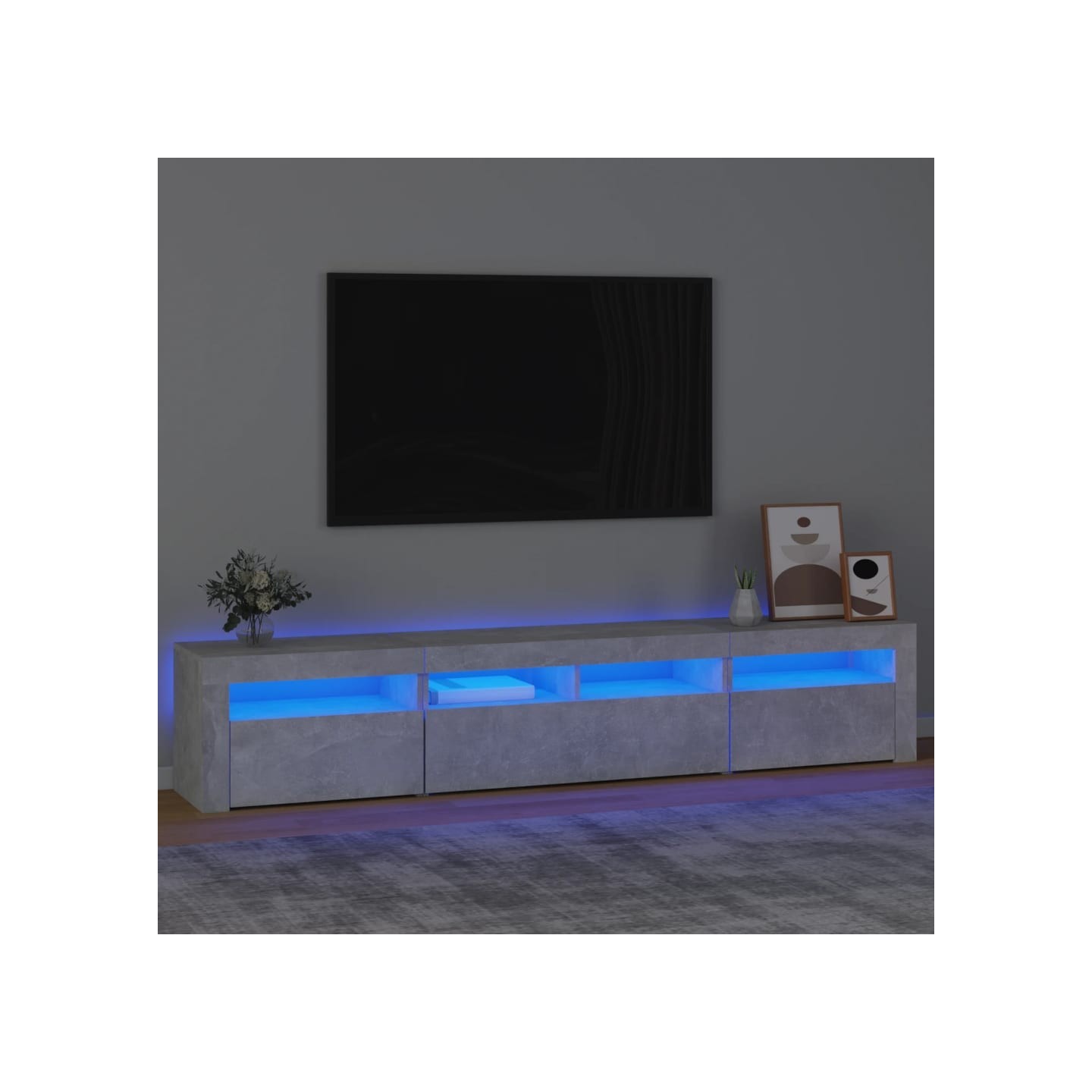 Meuble TV avec lumières LED Gris béton 210x35x40 cm